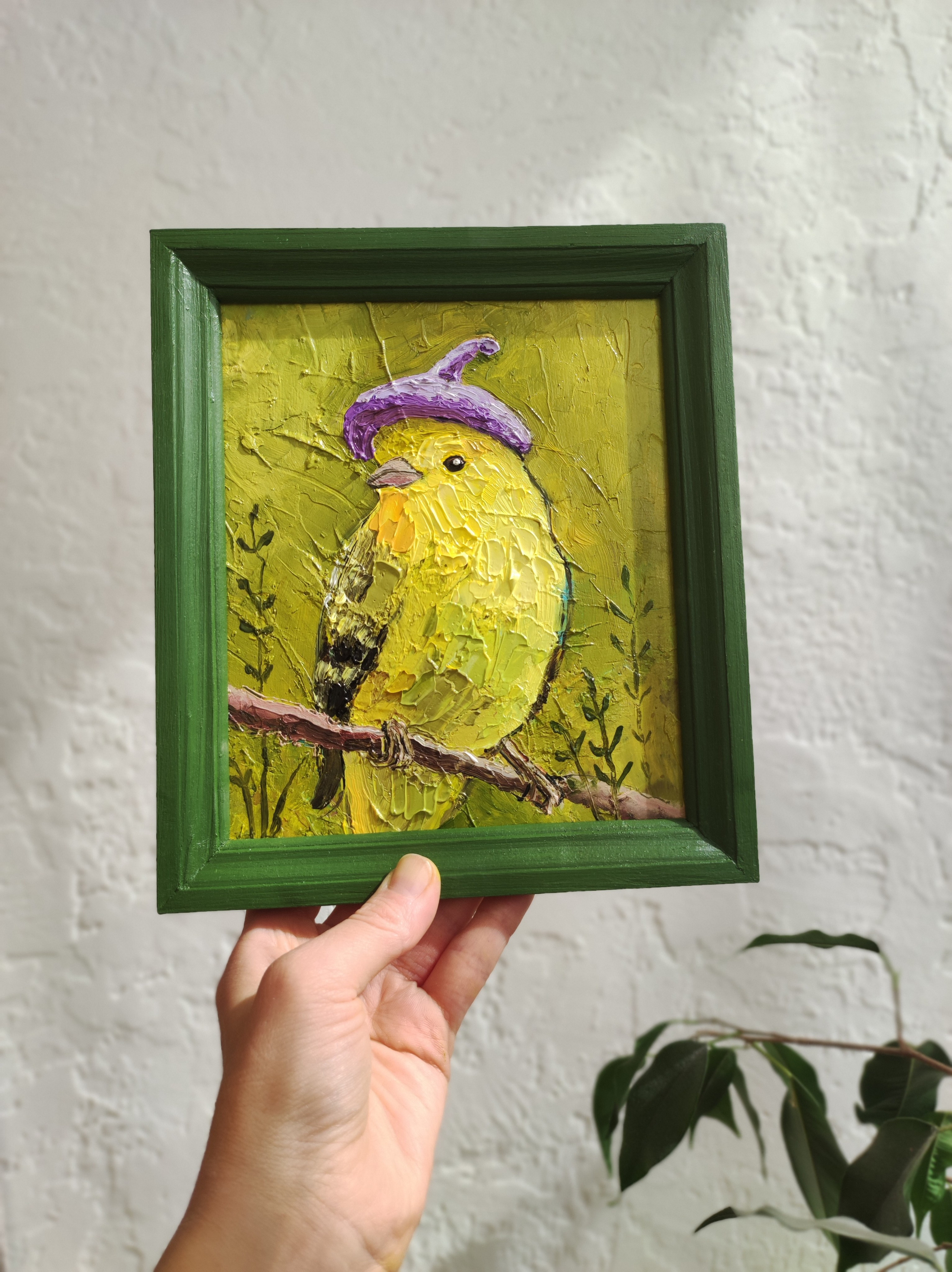 «Пташка-милашка». Масло, картон, 15×18 см. Галерея картин художницы Бельмесовой Евгении