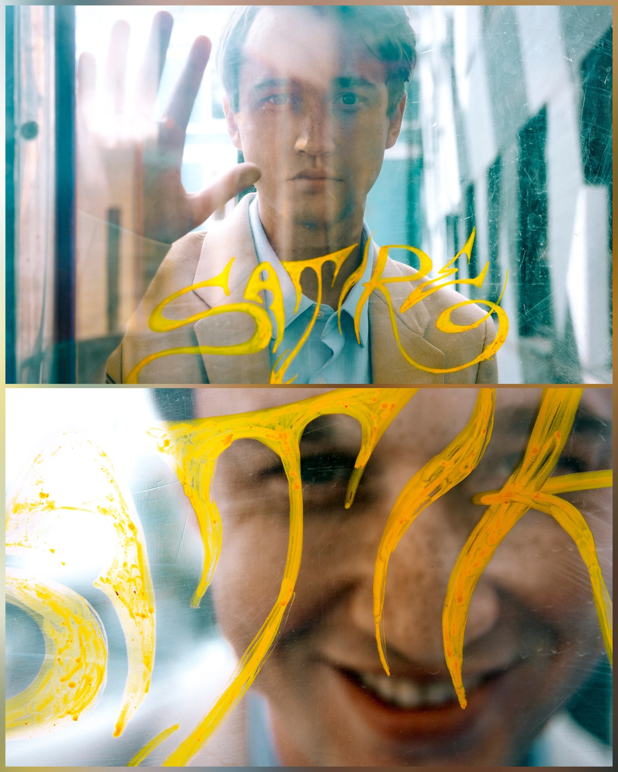 фото парня через разрисованное стекло