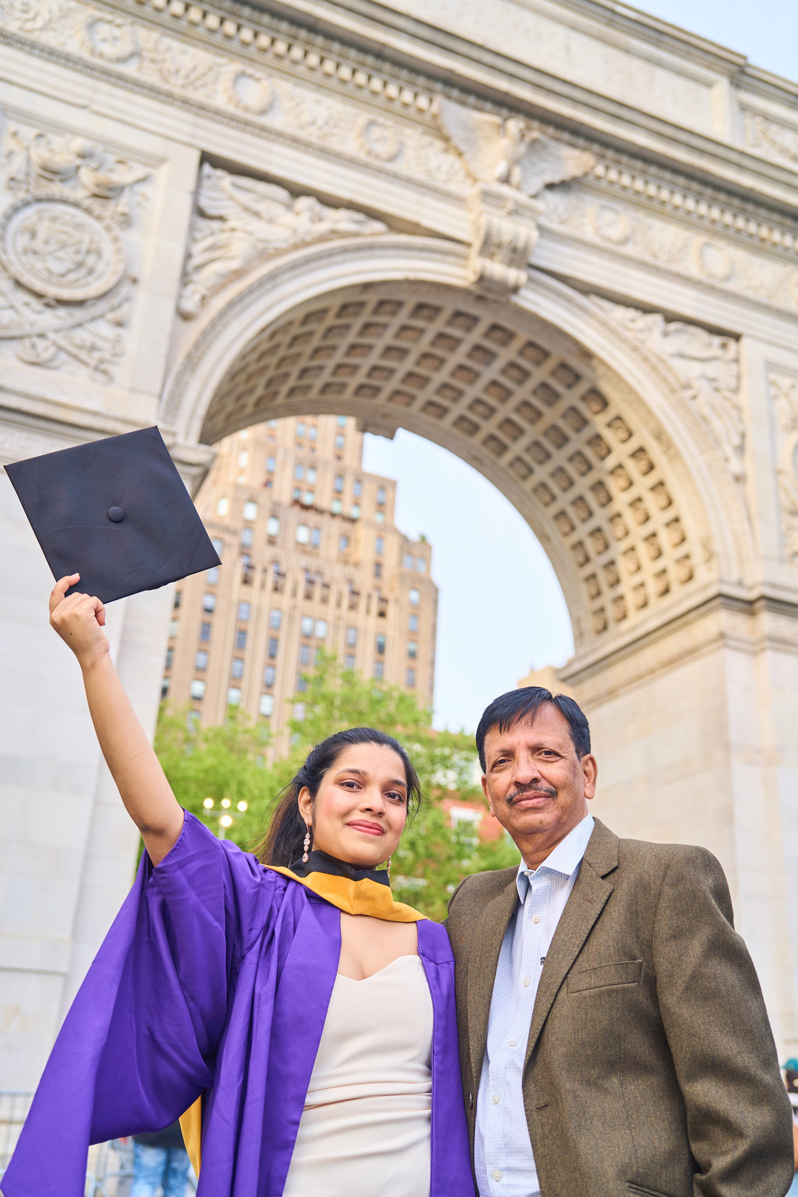 Shrutii with her dad. Spring 2025 – New York.
