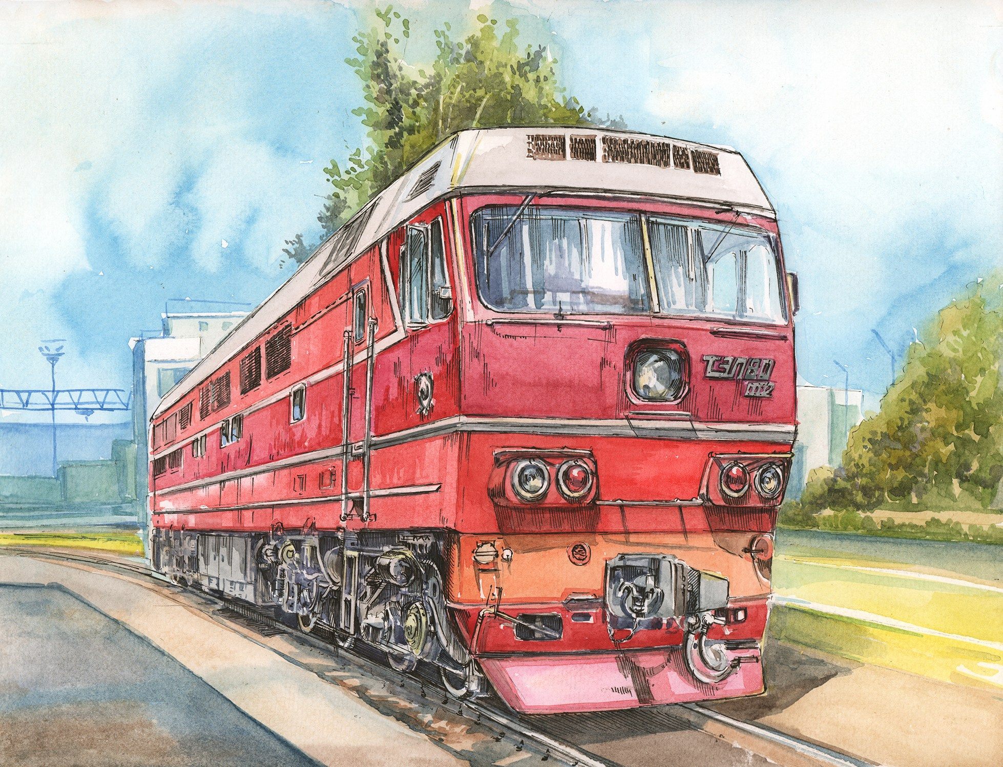 Работы о железной дороге (альбом «Магистраль»). Художник Александр Петрунин