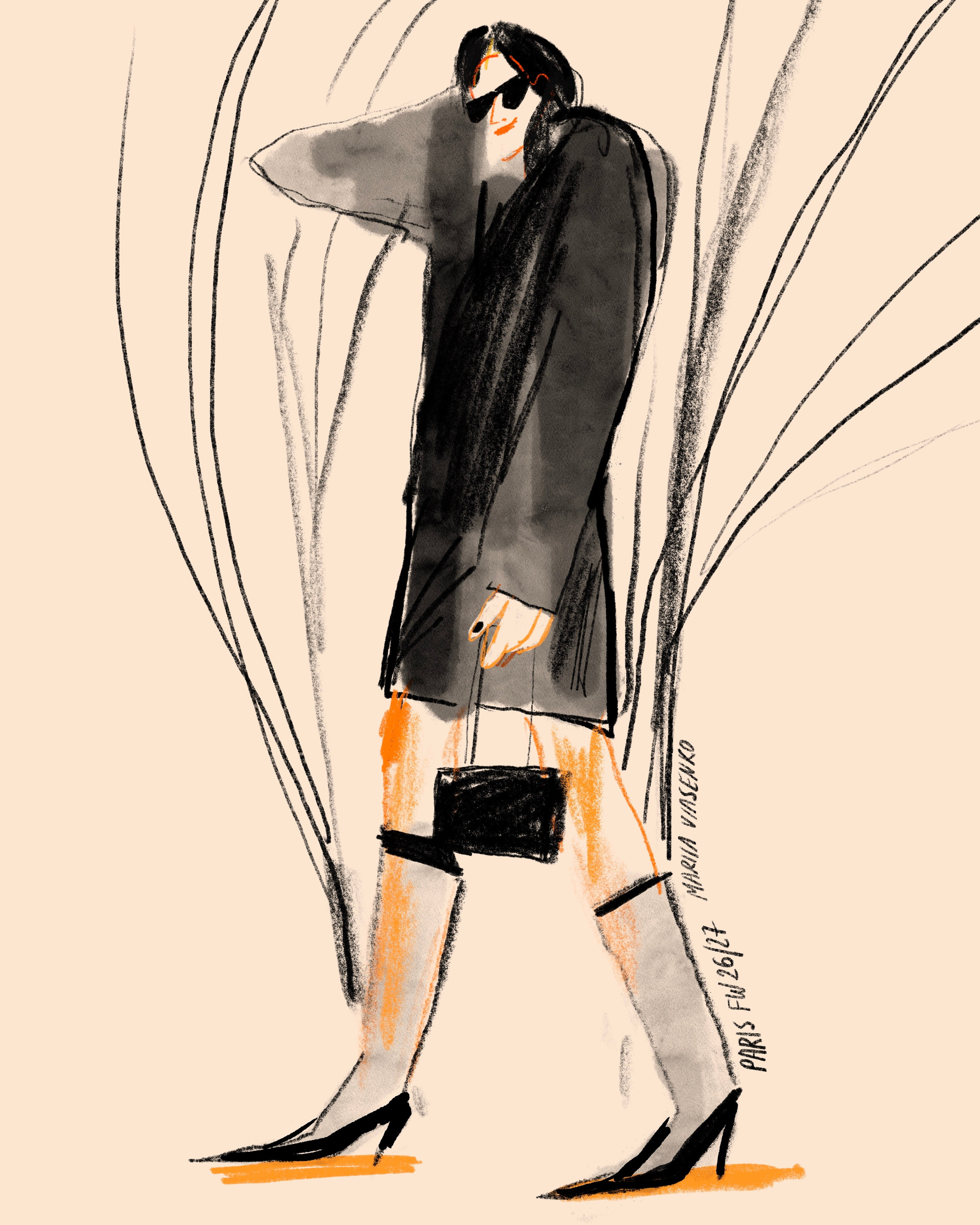 Paris FW 2026 Street Style Sketches. Фэшн иллюстратор из Москвы Власенко Мария