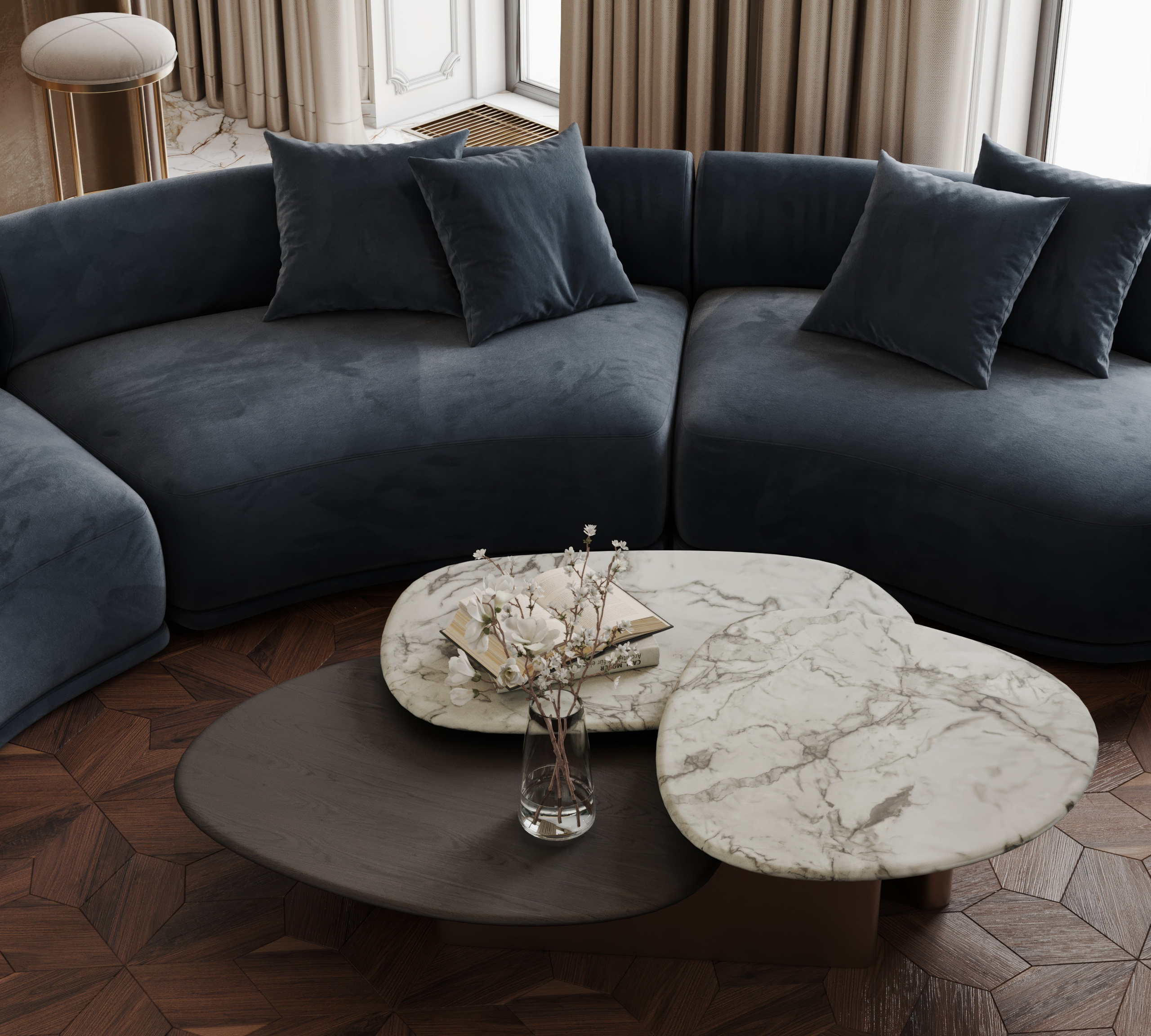 Кухня-гстиная ЖК Скай. Интерьерная 3D Визуализация