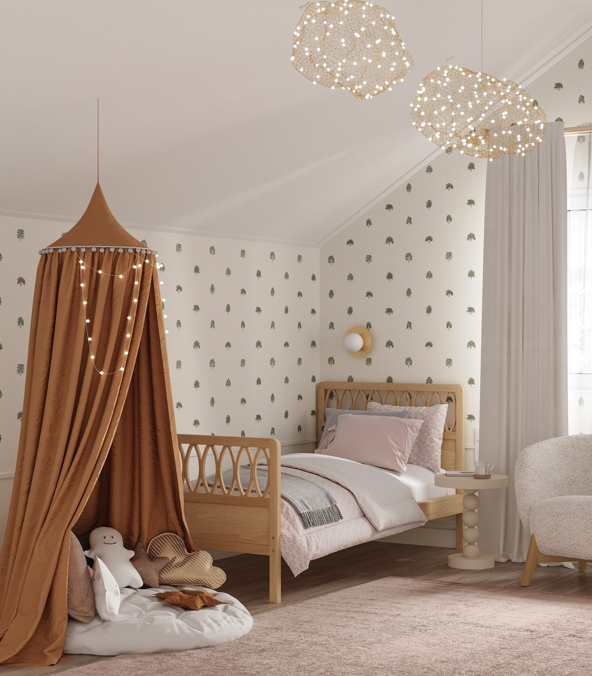 3д визуализация детской для девочки в частном доме 