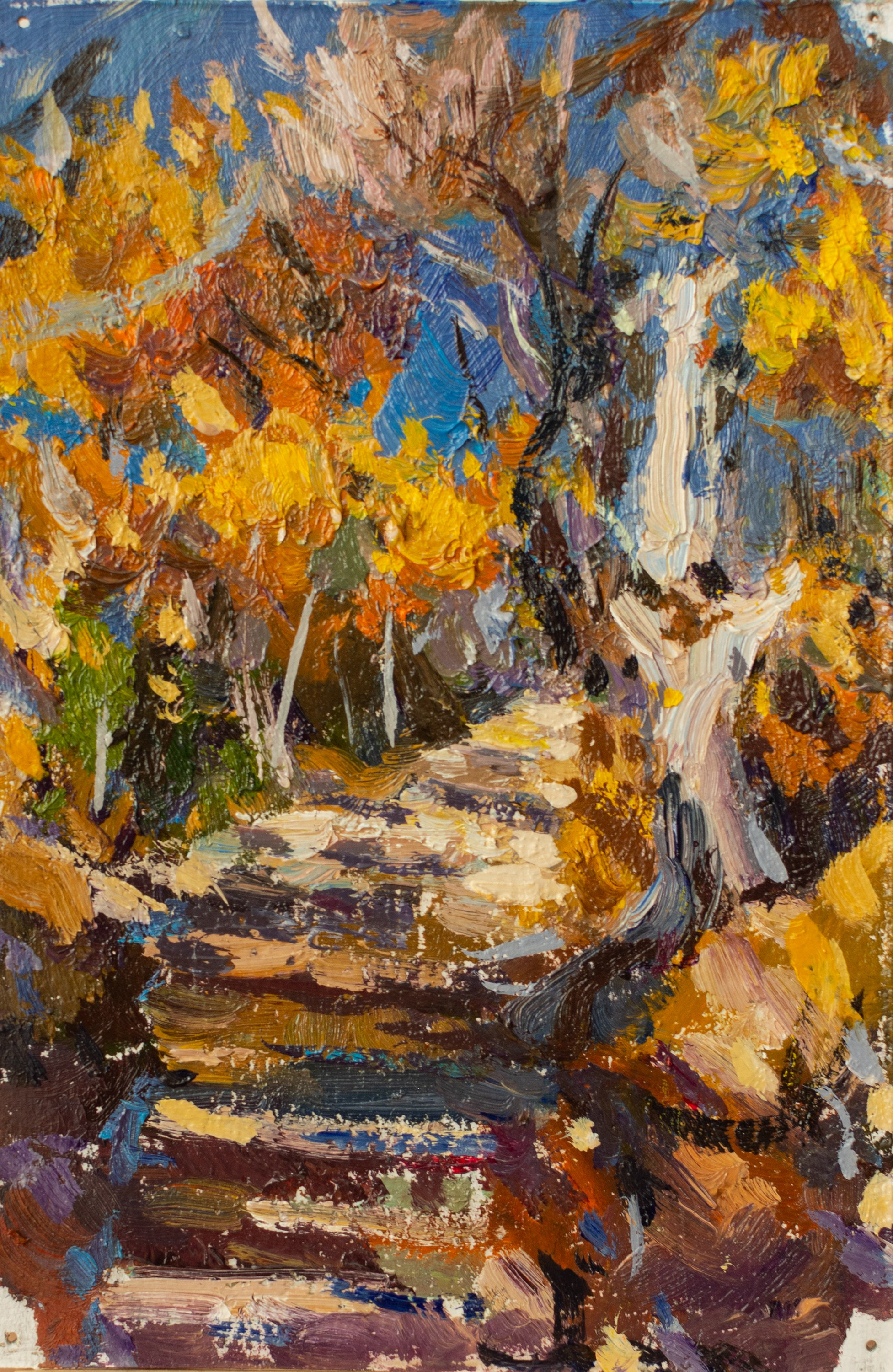 "Лестница в осень" картон, масло 15х10см, 2025