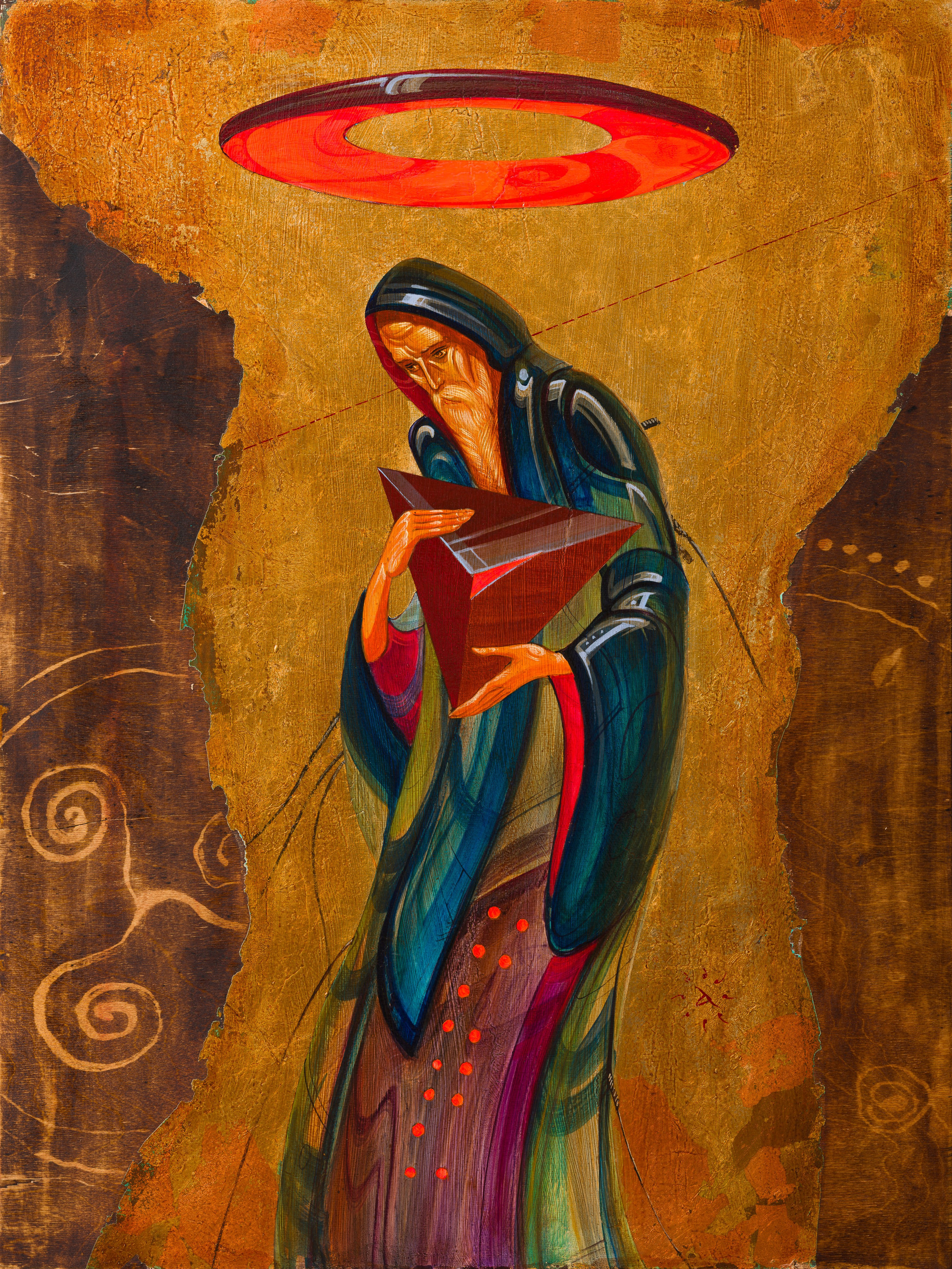 «Хранитель аккаунта» - художник Антон Фролов (дерево, темпера, поталь, 80x60 см, 2026)