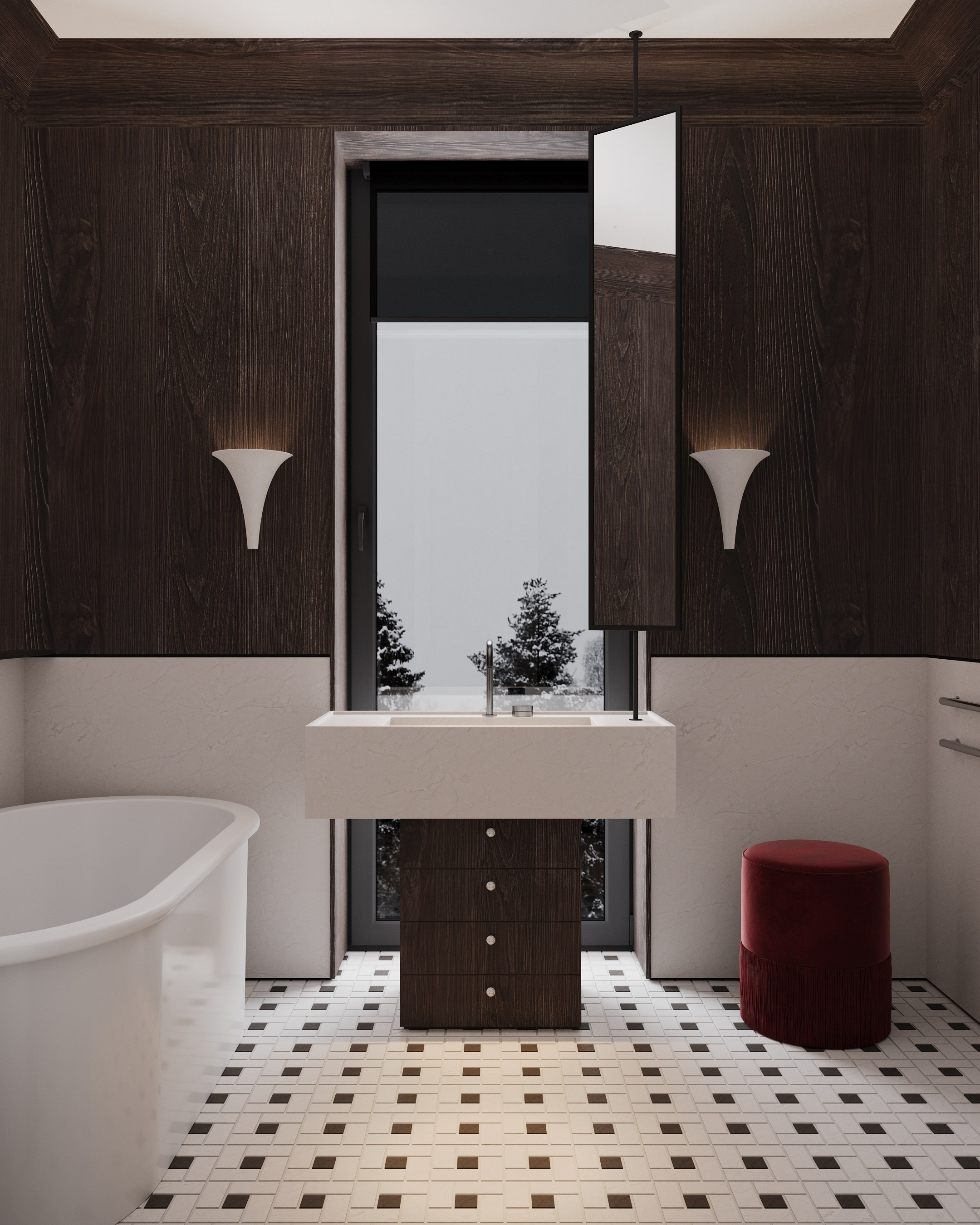 Ванная комната в мастер-блоке в стиле минимализм и эклектика Dea como interior