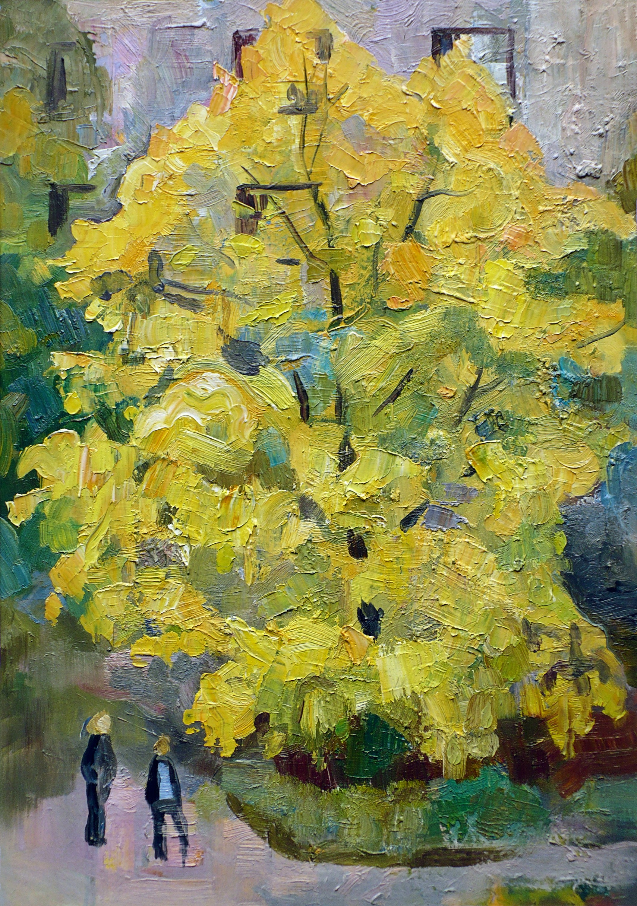 Осеннее дерево, живопись маслом