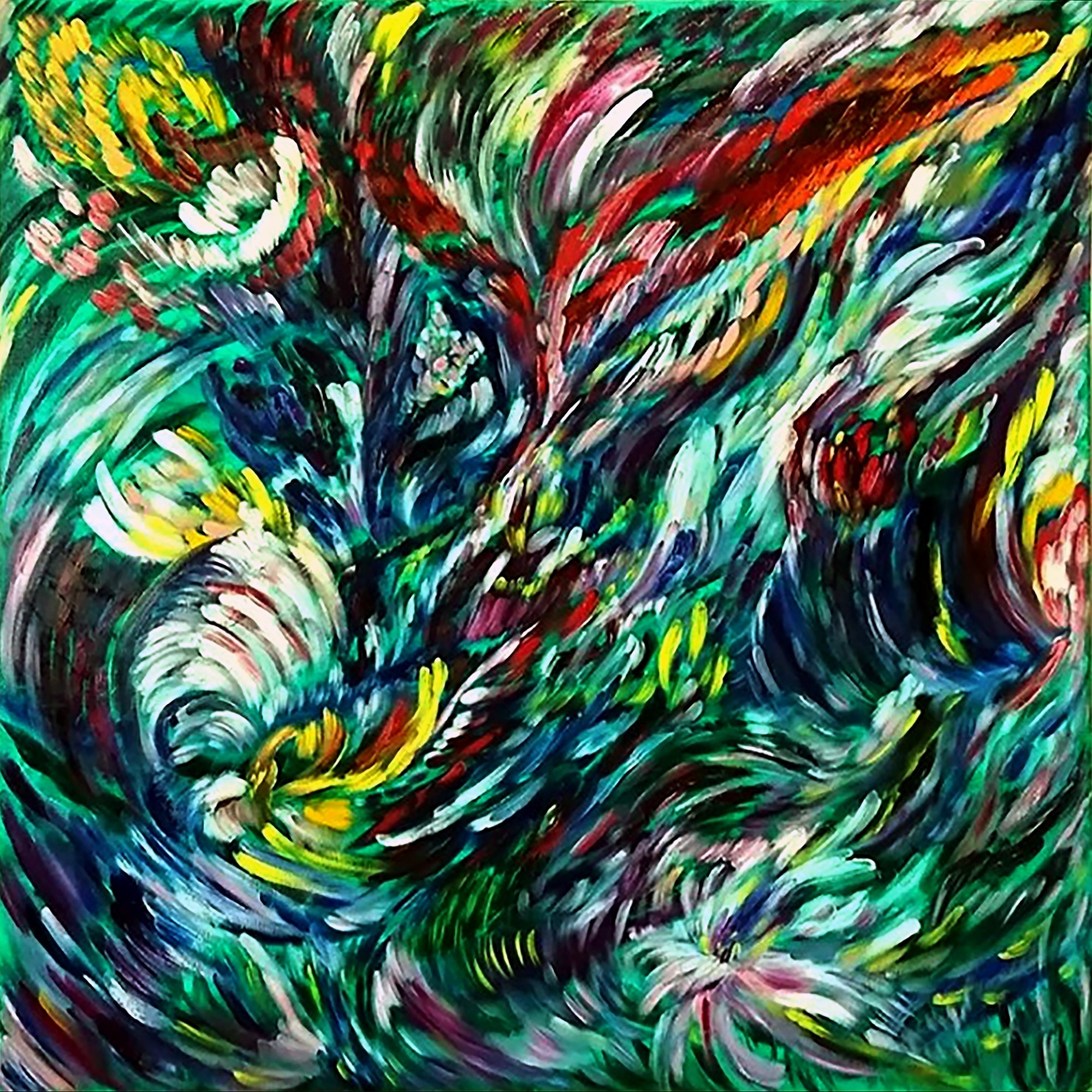 Цветочная поляна, 100х100 см, холст, масло.