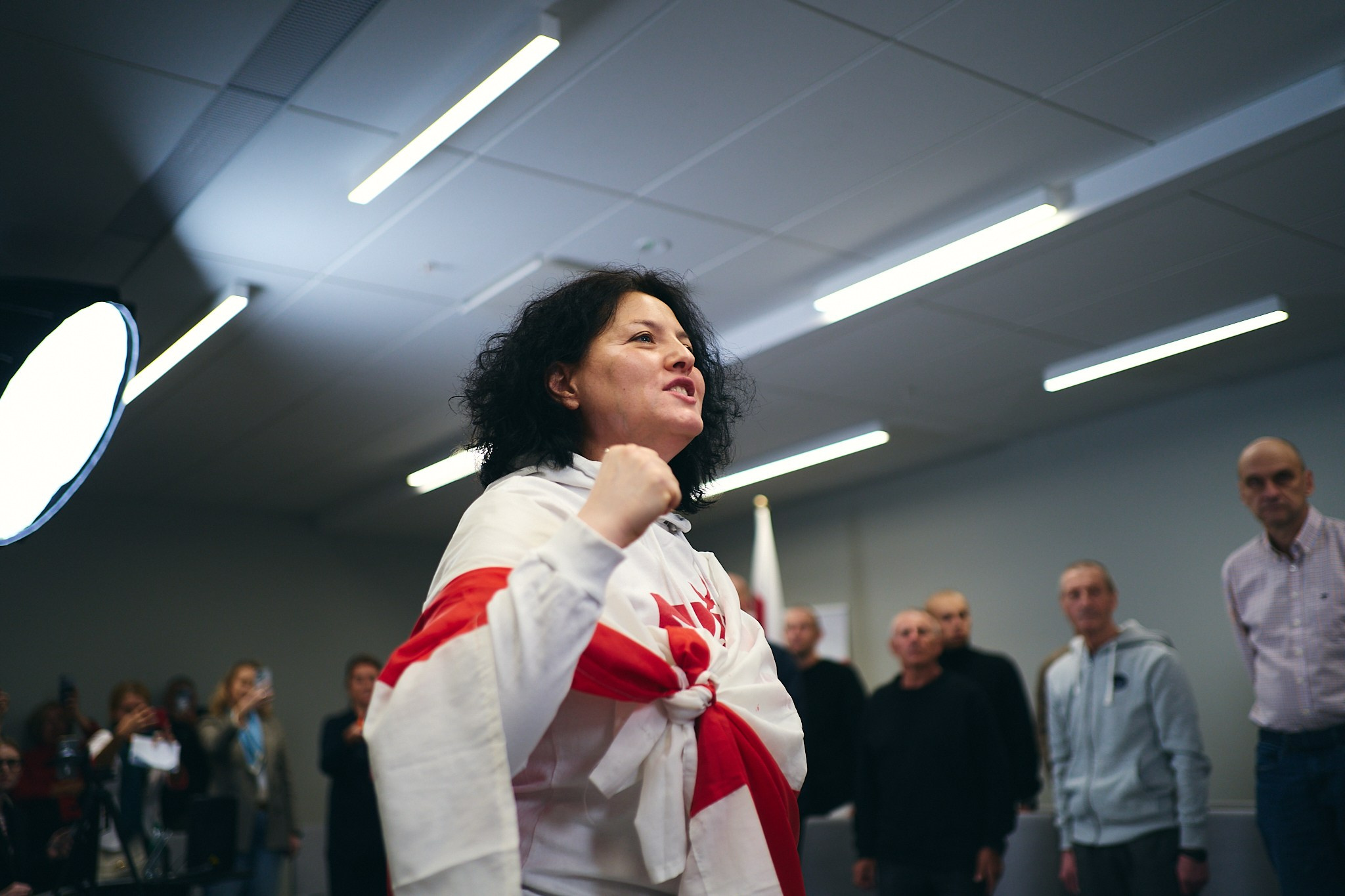 Press conference with Sviatlana Tsikhanouskaya and released political prisoners. Photographer in Vilnius