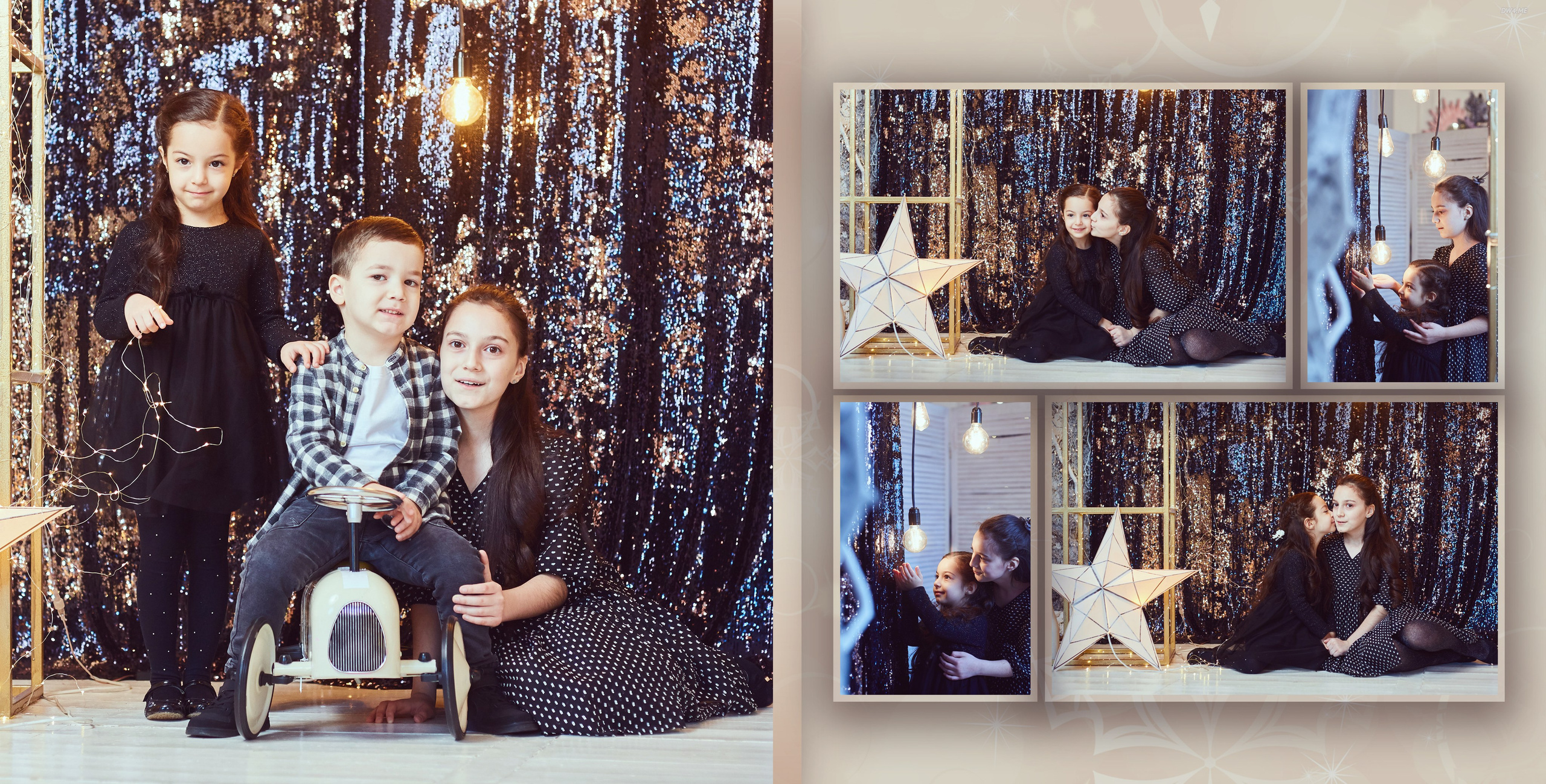 Трое красивых деток в стильном новогоднем интерьере. Фотохудожник Наталия Кирсанова