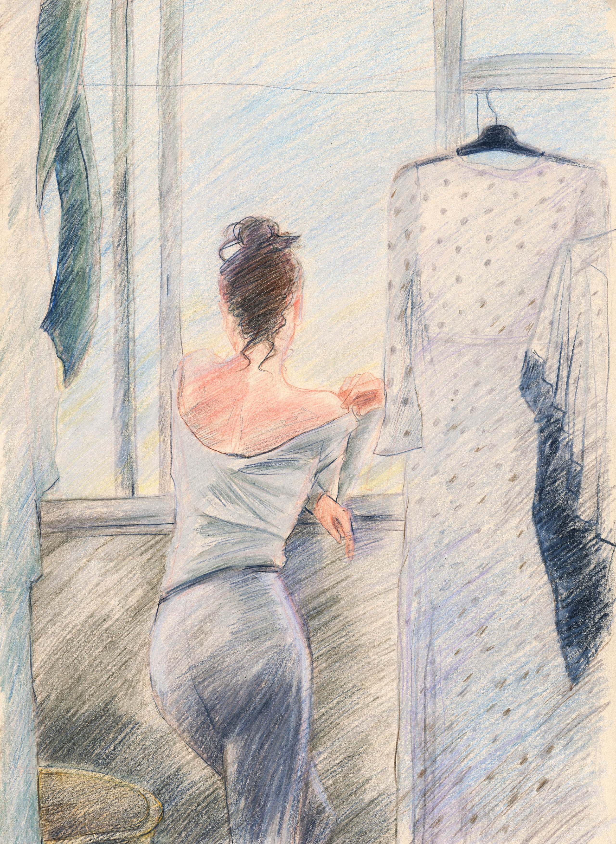 У окна, портрет девушки у окна цветными карандашами, Азизова Лена