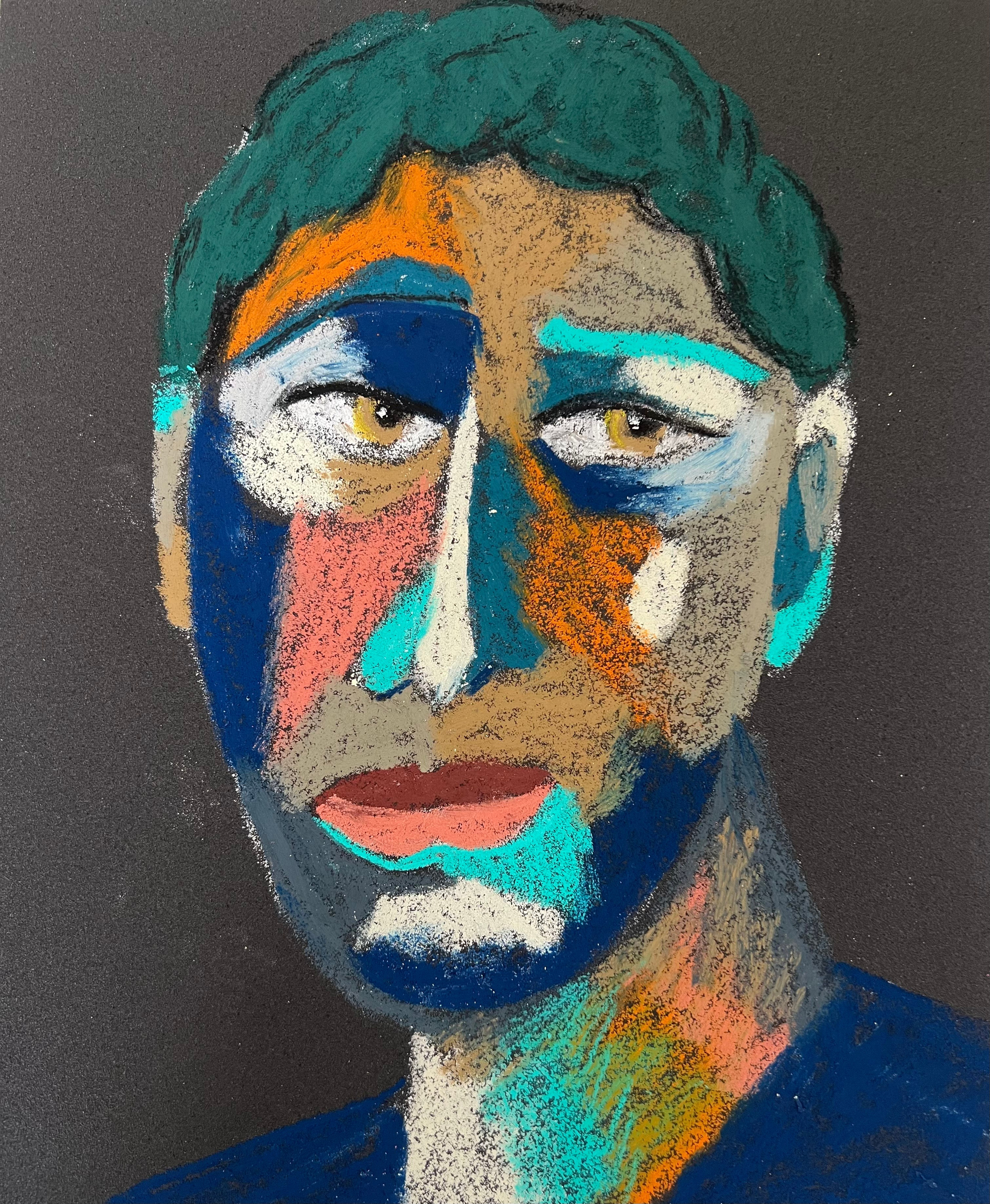 He is from New York . Oil pastel, sandpaper. 28 x 23 cm