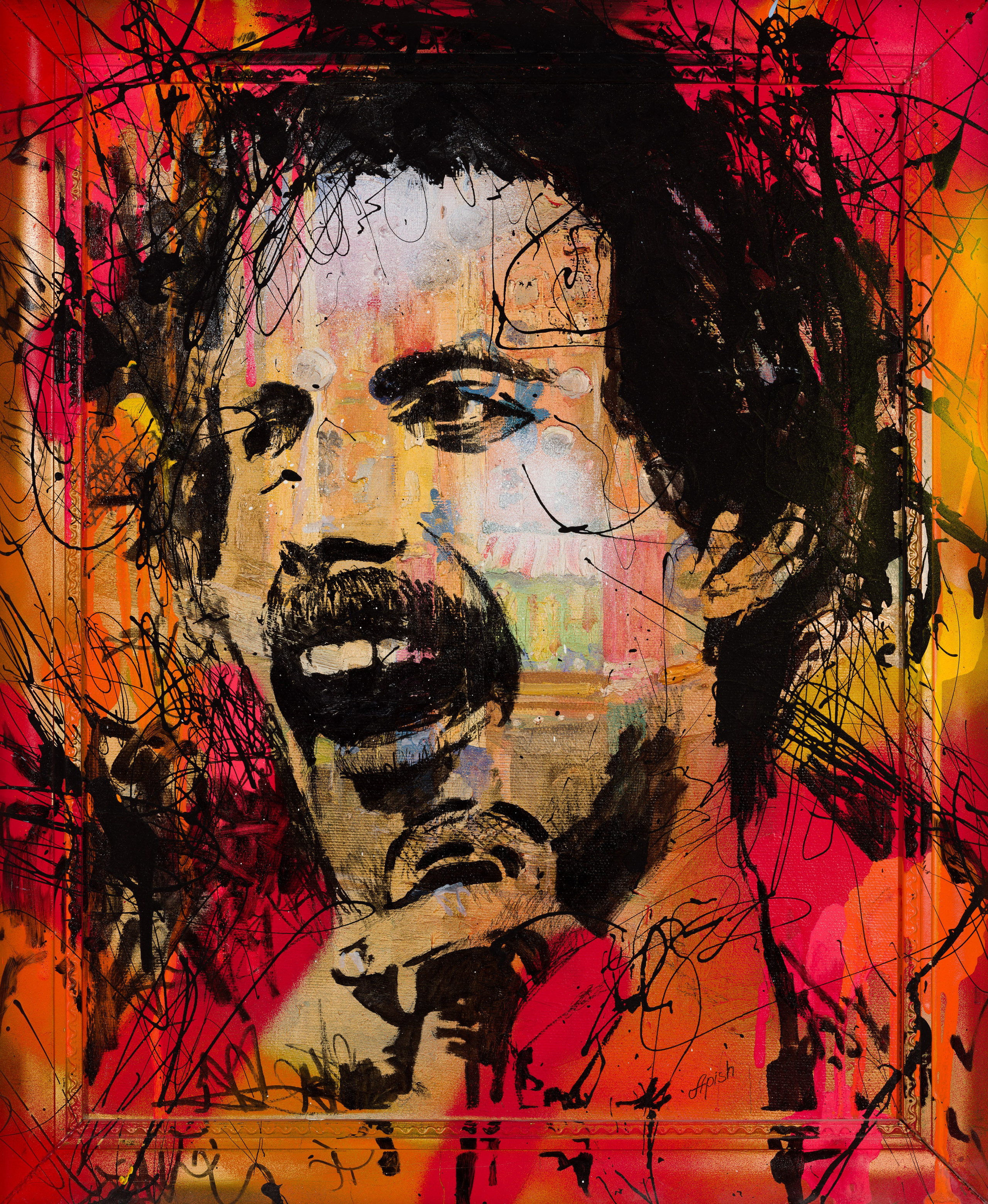 «Фредди Меркьюри» - художник Алексей Апиш (холст, смешанная техника, 50x40 см, 2021)