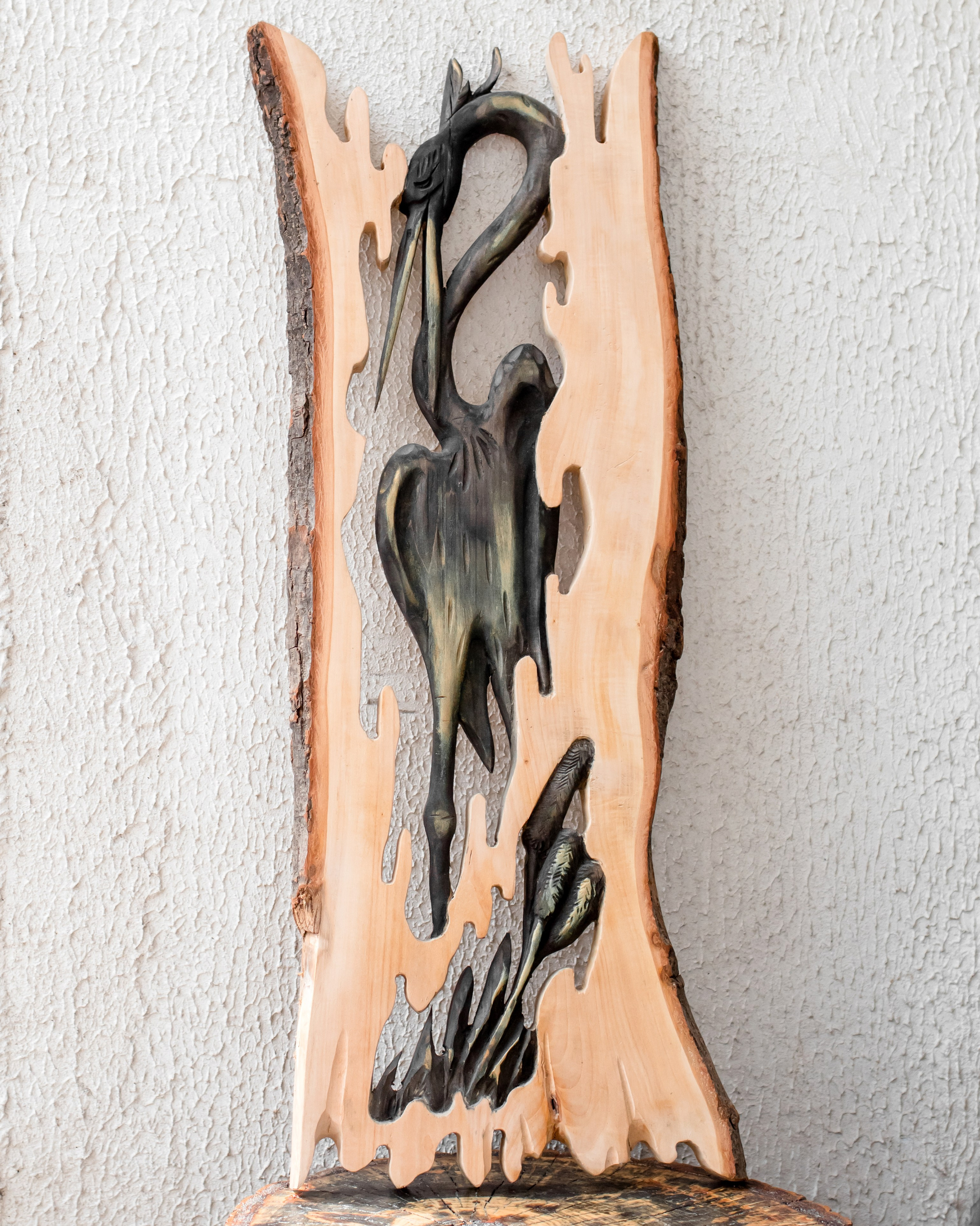 Резная картина -полотно - Аист 