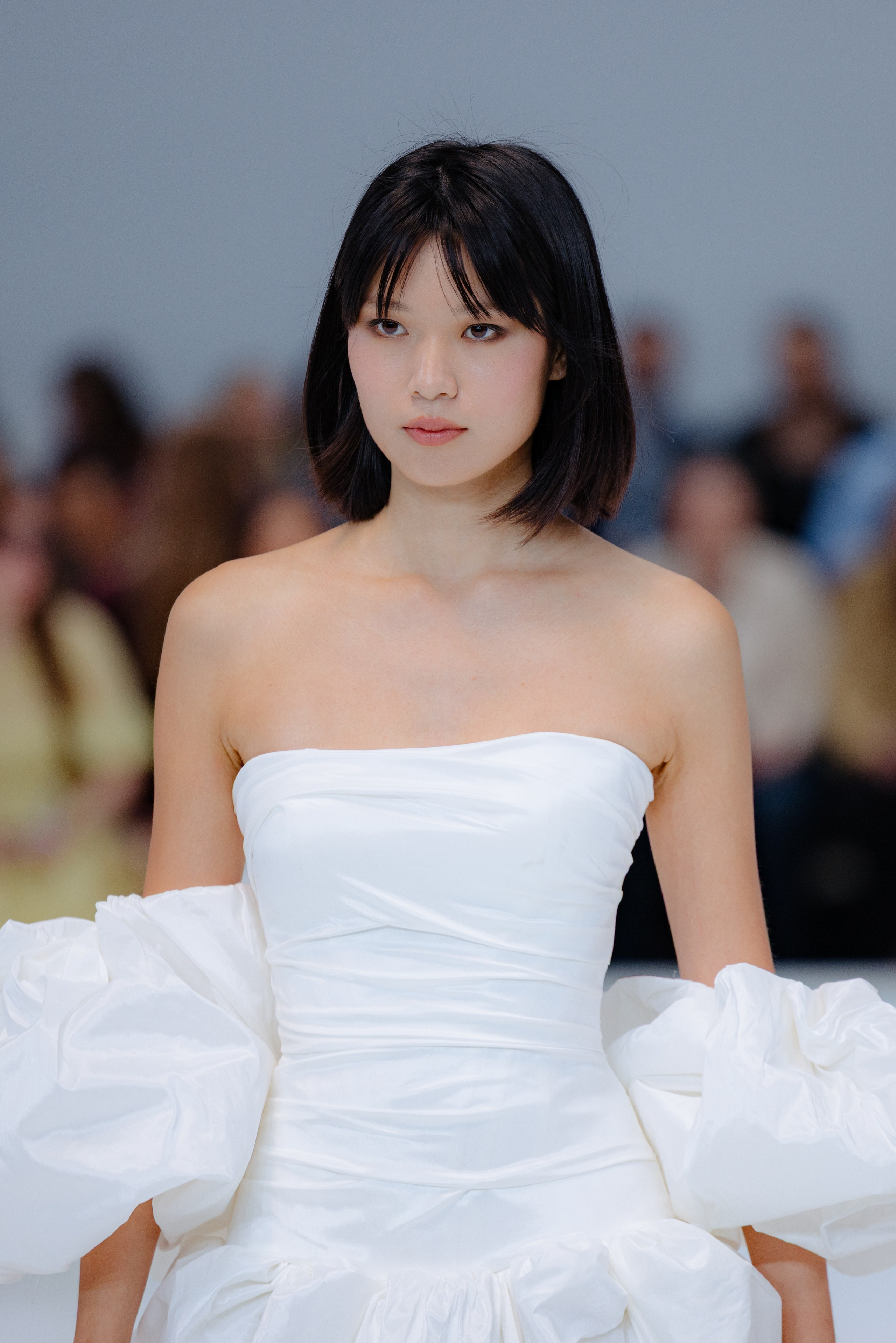 Crystal tiara and veil detail backstage at bridal week