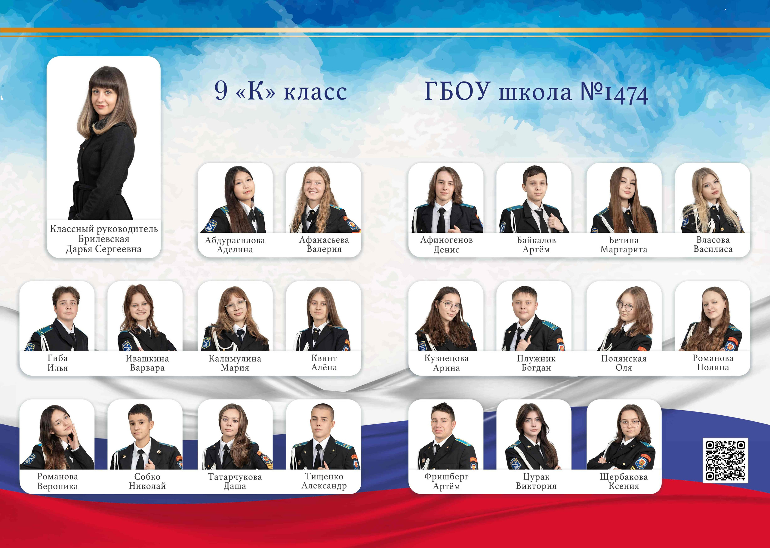 ФИО выпускников и классного руководителя на виньетках выпускного альбома кадетского училища - патриотическая тематика дизайна