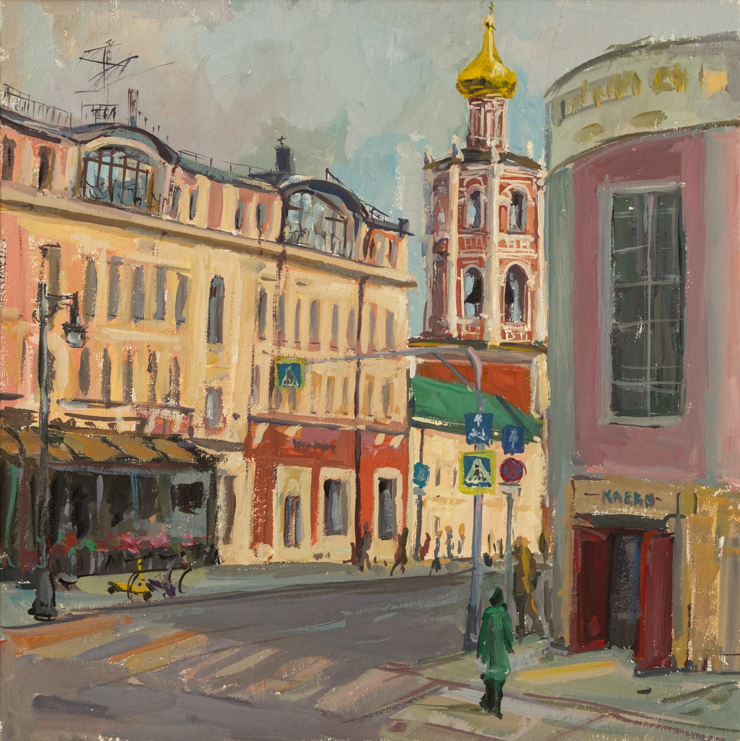 "Вид на Петровский монастырь" картон, гуашь 28.5х28.5см, 2025