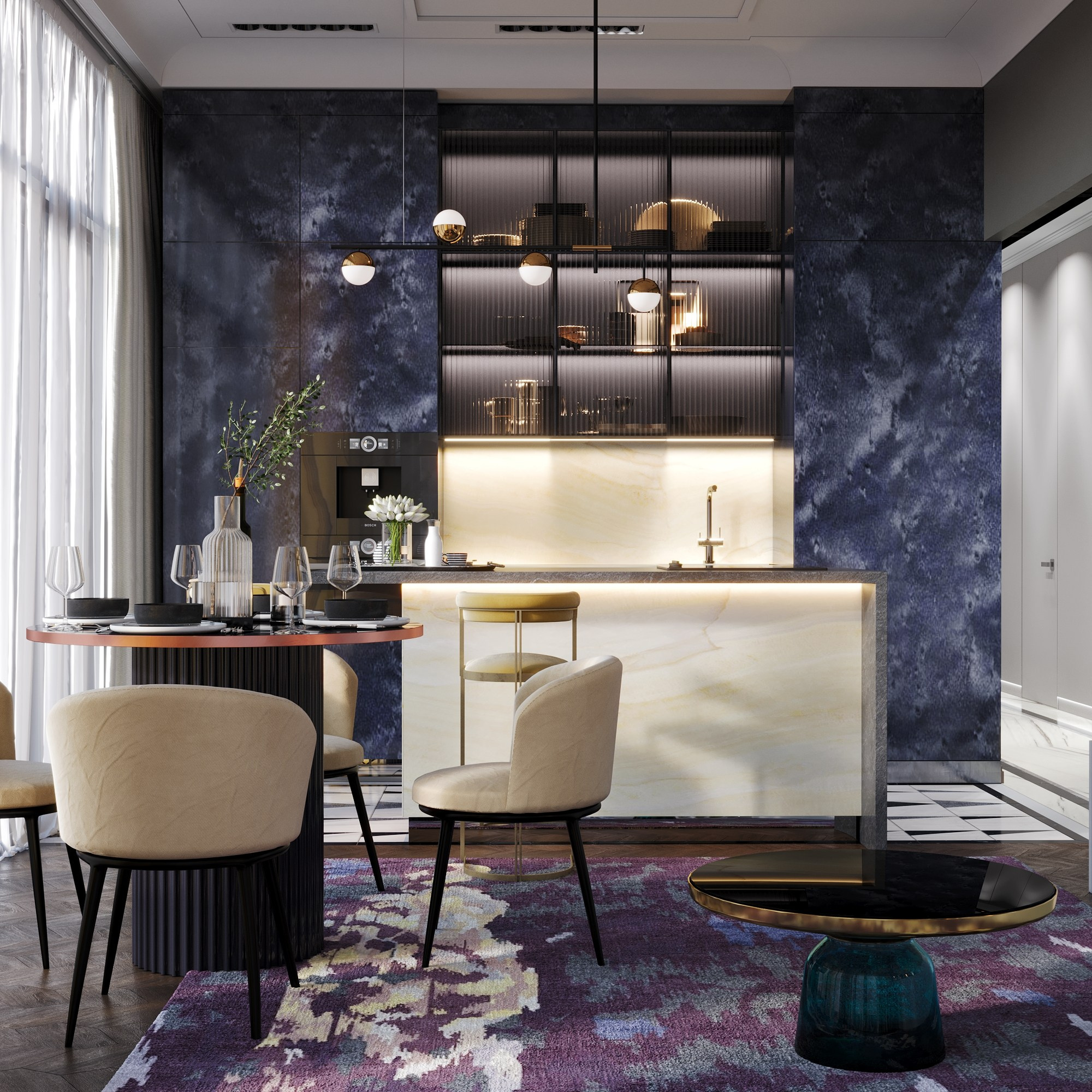 Кухня — гостиная в аппартаментах. Клиент Таранова Инга. Евгений Пырков — 3d визуализатор интерьеров и экстерьеров России