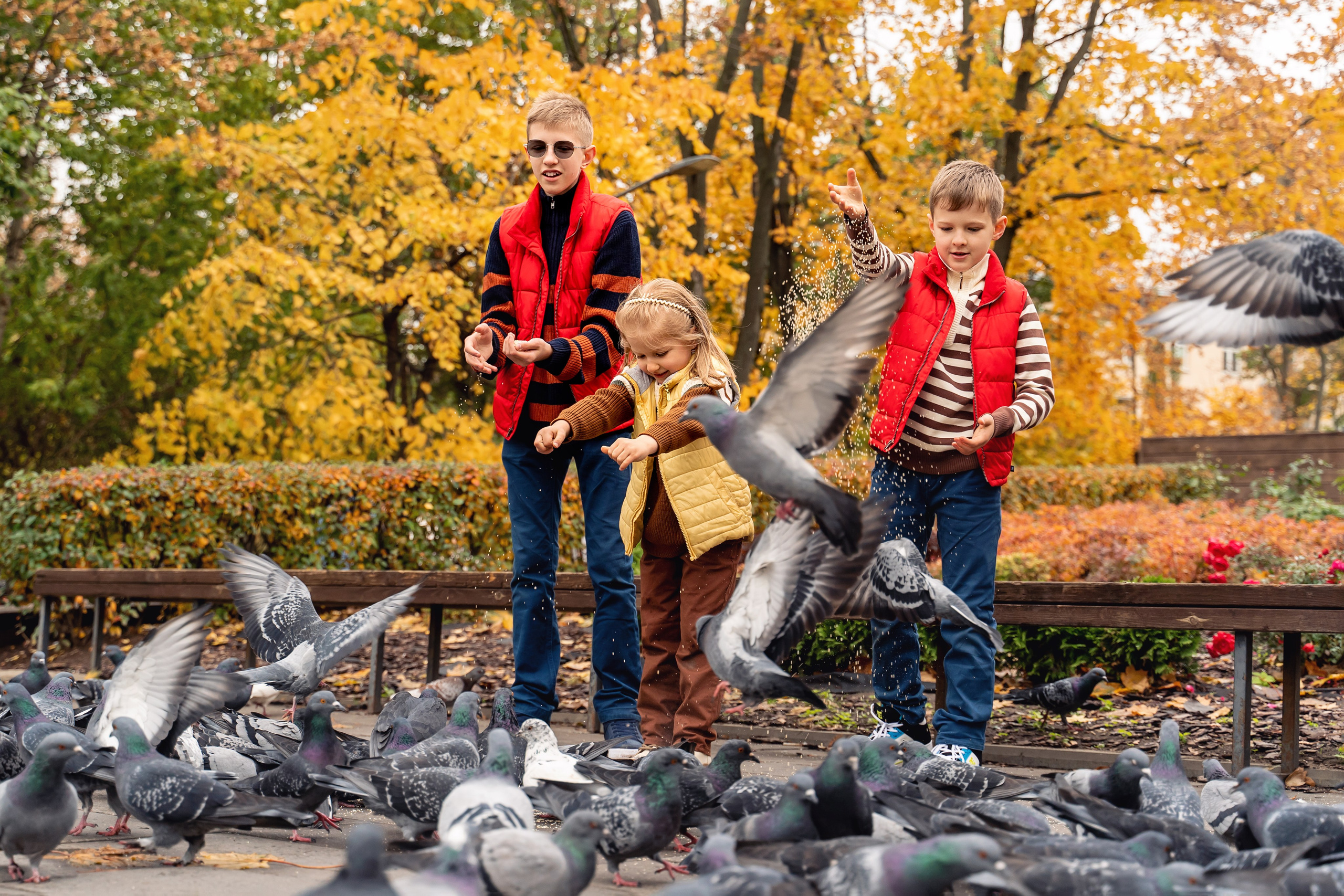 Семейная осенняя фотосессия в парке Красногвардейские пруды. Фотограф \ Видеограф на Крещение, Венчание Москва| Семейные съемки