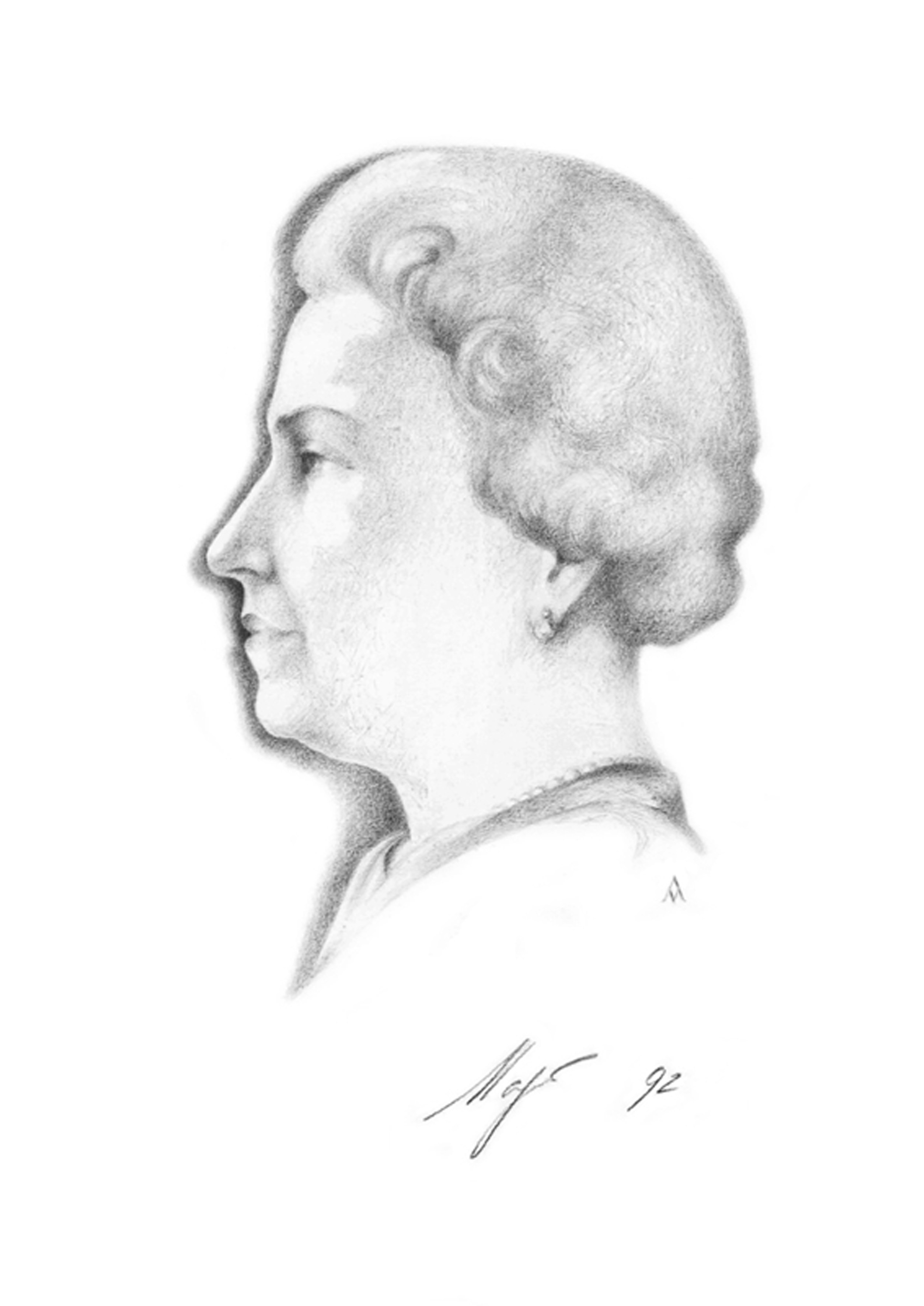 Художник Алексей Максимов. Е. В. Королева Елизавета II, рисунок по впечатлению после сеанса, 1992, бумага, графитовый карандаш