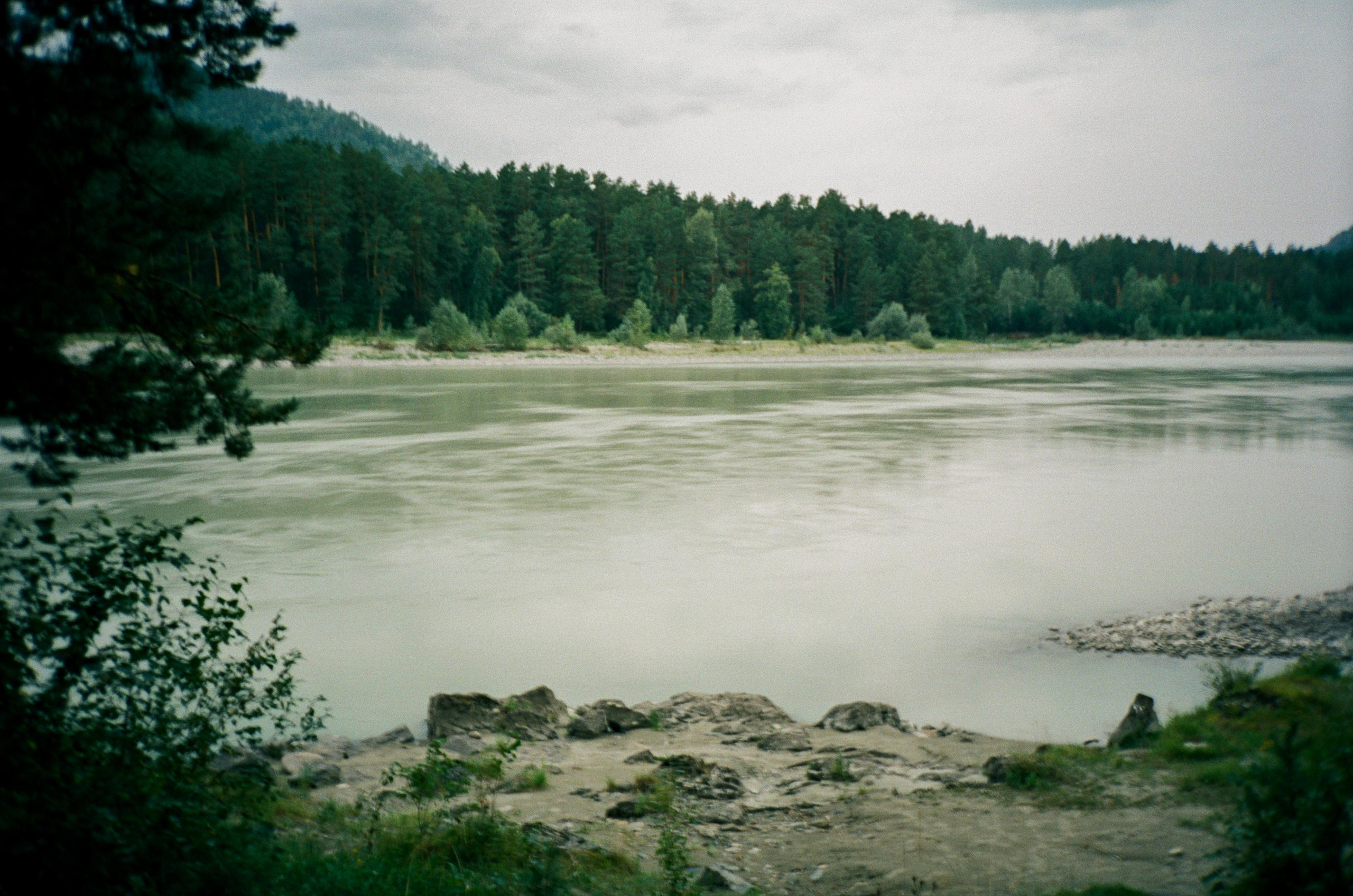 Гора Синюха в тумане и Катунь в жаркий день. У коттеджа Бережок. Фотограф-документалист Мария Осокина