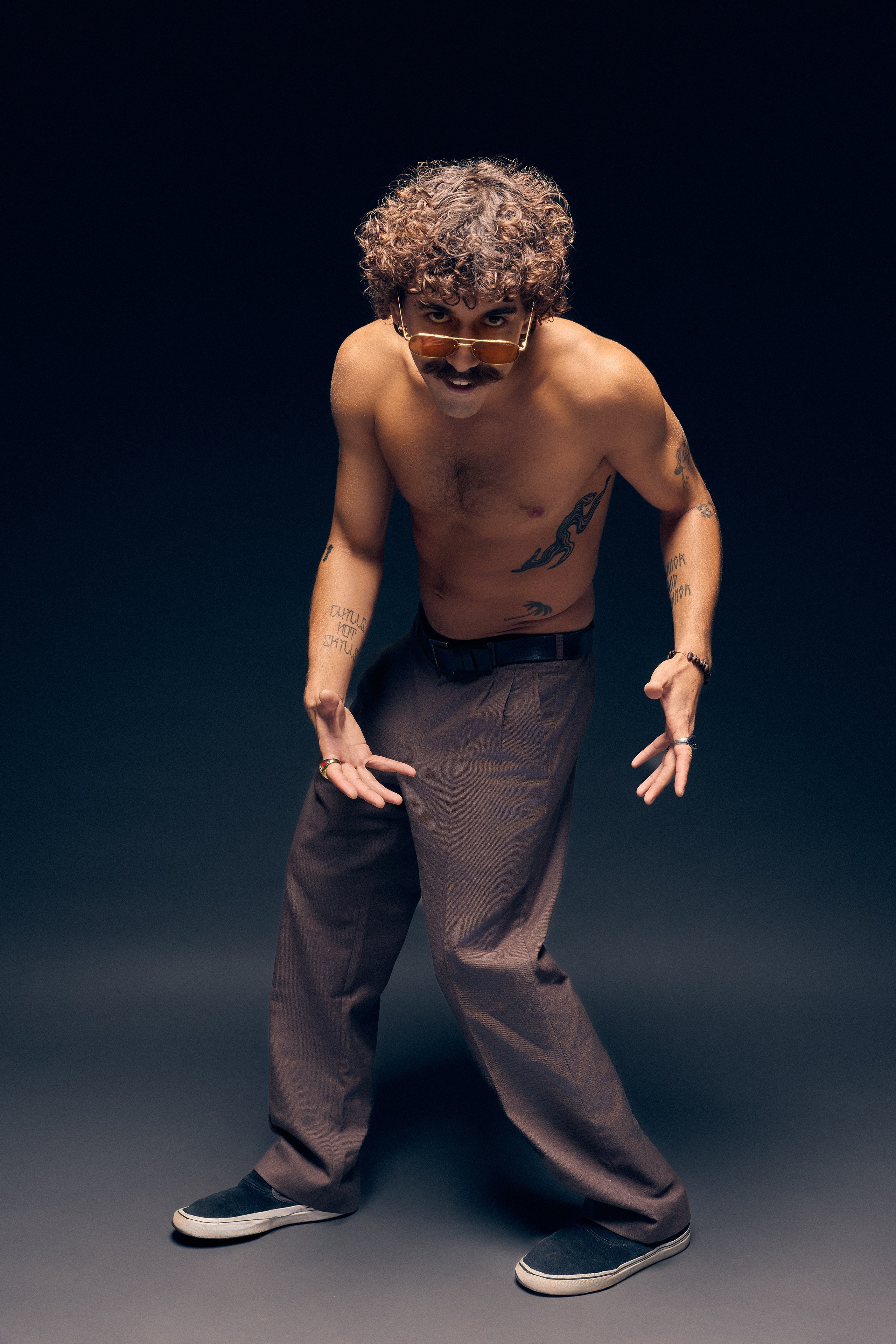 Retro portrait inspired by Pablo Escobar aesthetic in studio setting