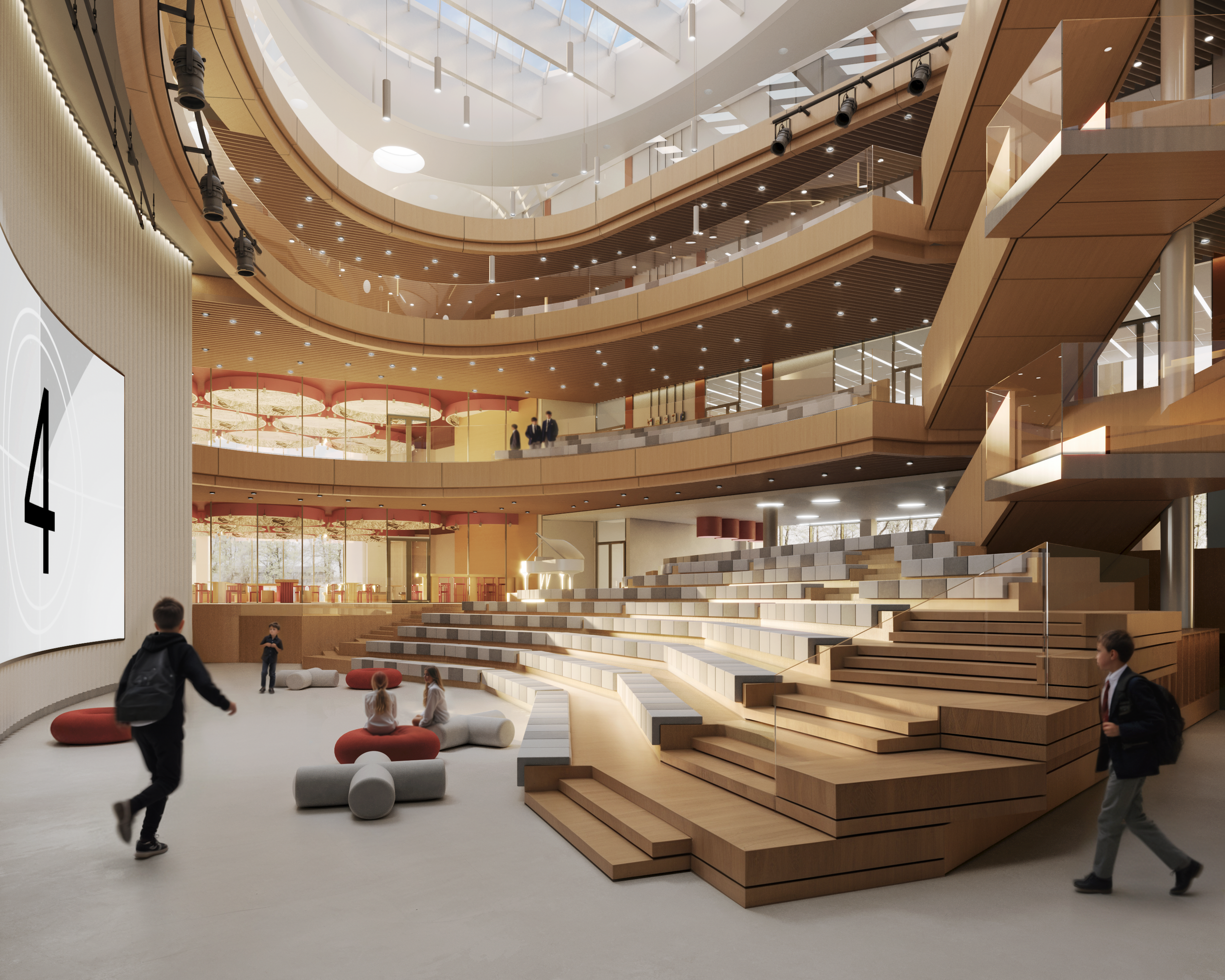 Visualizations of the school's atrium space. Cg artist Shchapov Dmitry