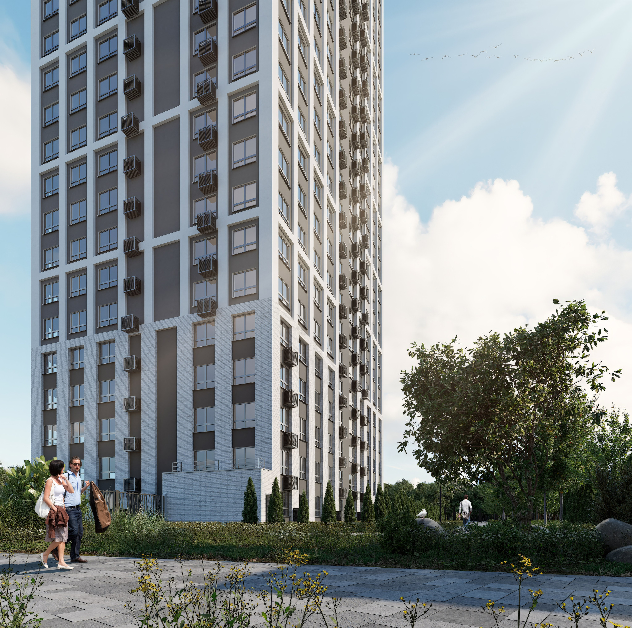 3D визуализация жилого комплекса "Патриот Парк" в современном стиле.
