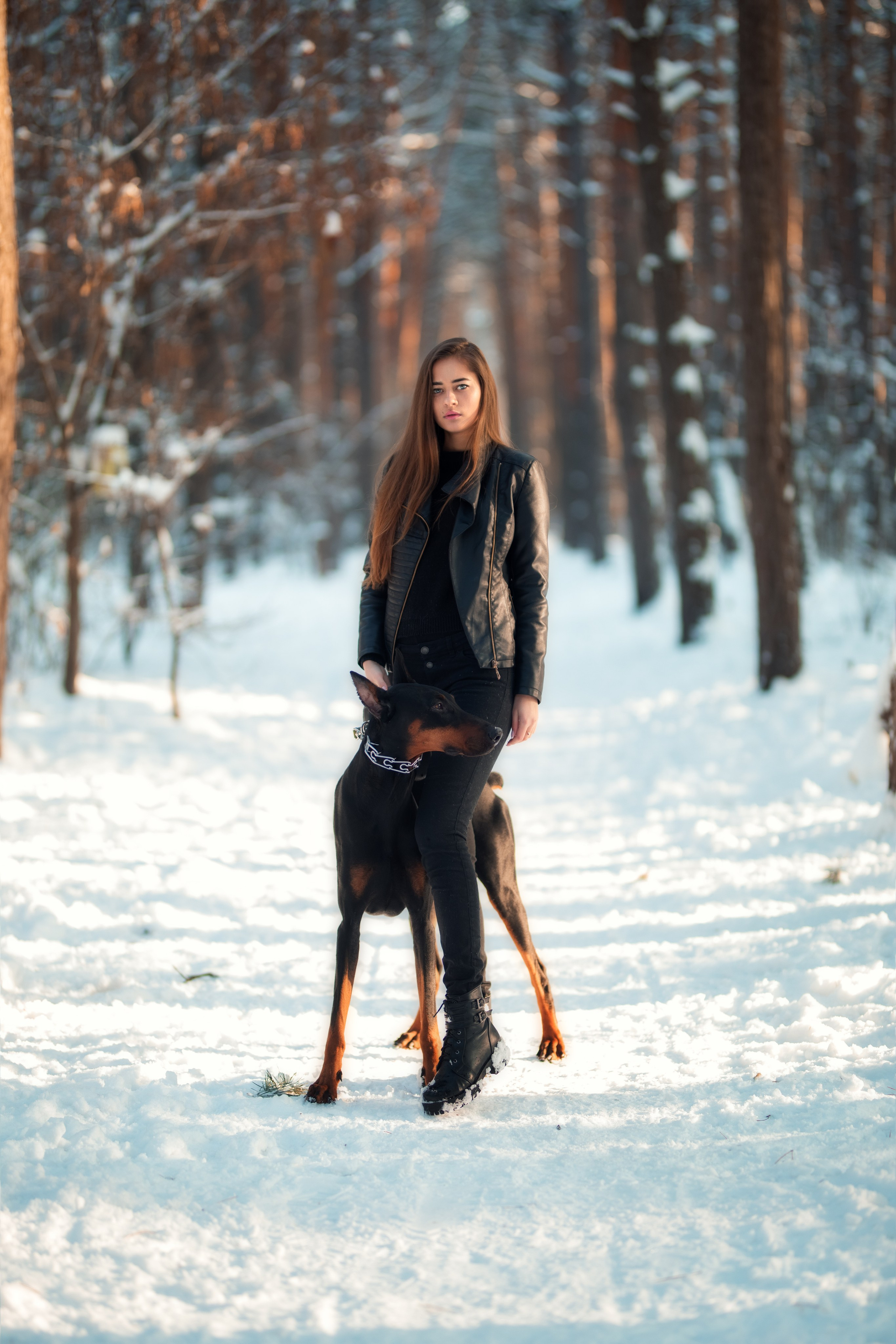 Зимняя съемка в лесу с доберманом с Ольгой в формате для «себя»