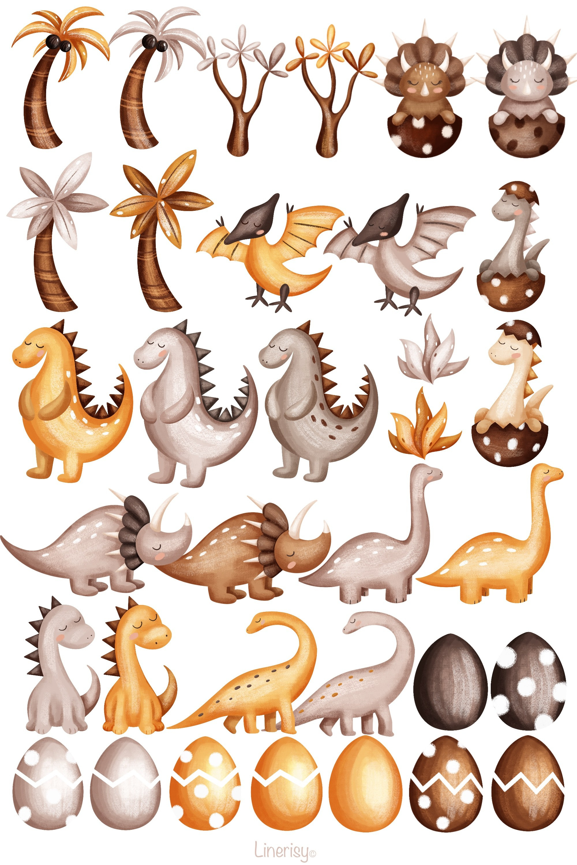 Коллекция «Милые динозавры» — графические иллюстрации, композиции, постеры и бесшовные паттерны. Художник-иллюстратор Евгения Бекренёва