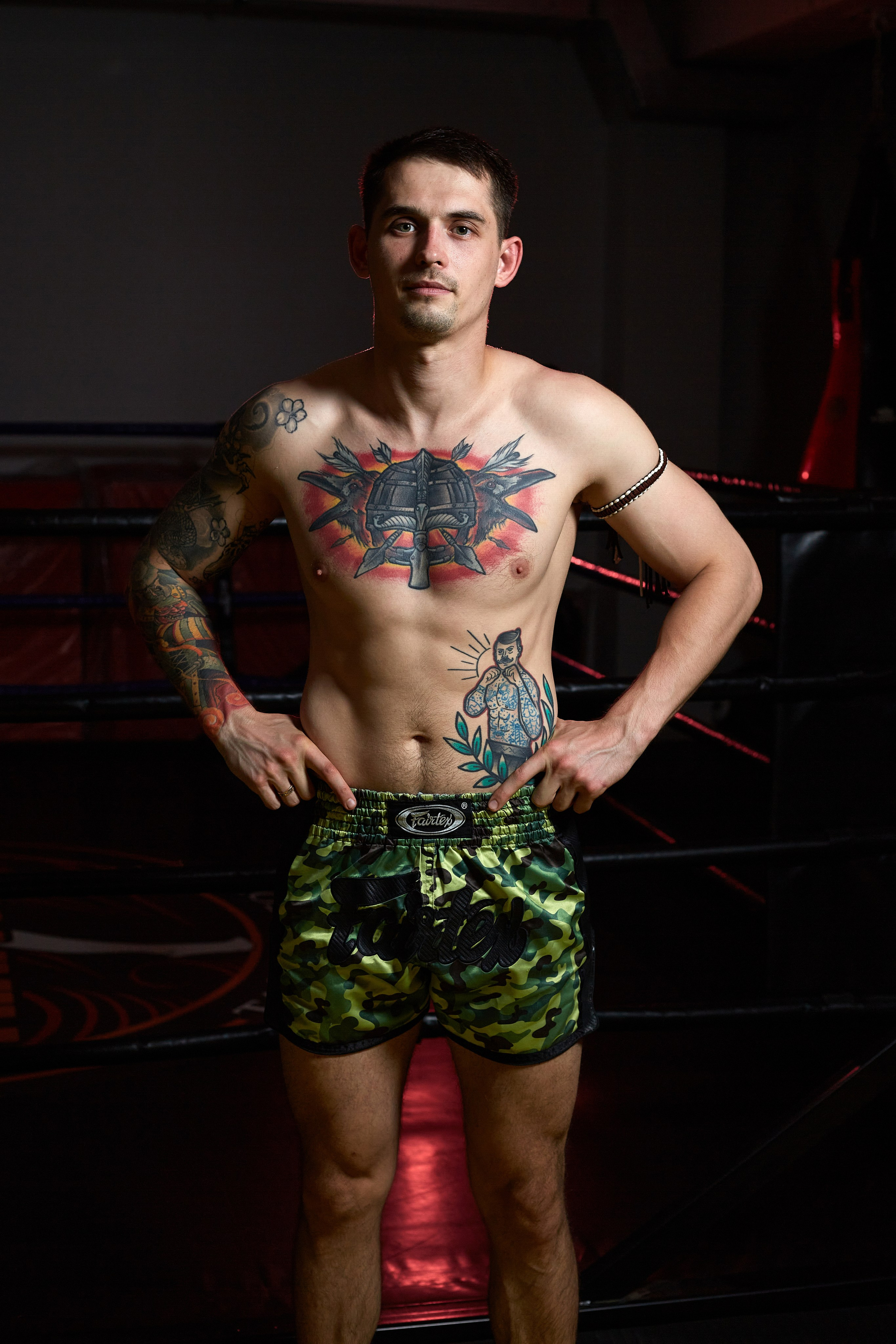 Male portrait of a man practicing Thai boxing