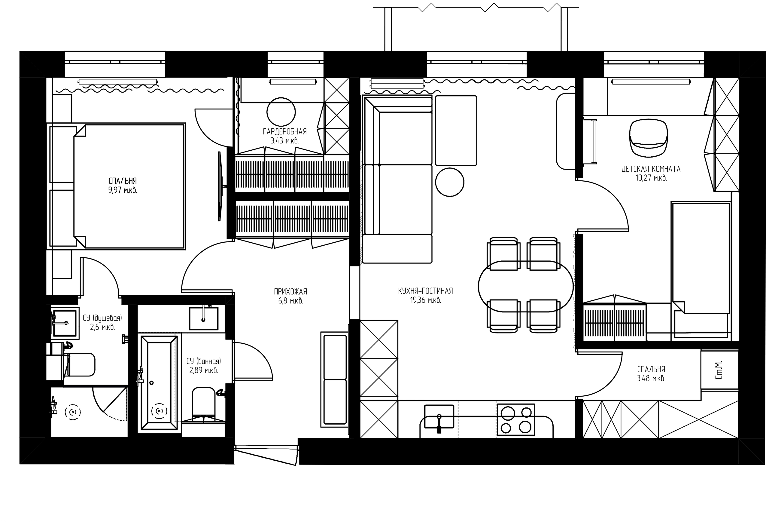 ЖК НОВАЯ БОРОВАЯ S60 м. кв. Дизайн интерьера TATA VOLK