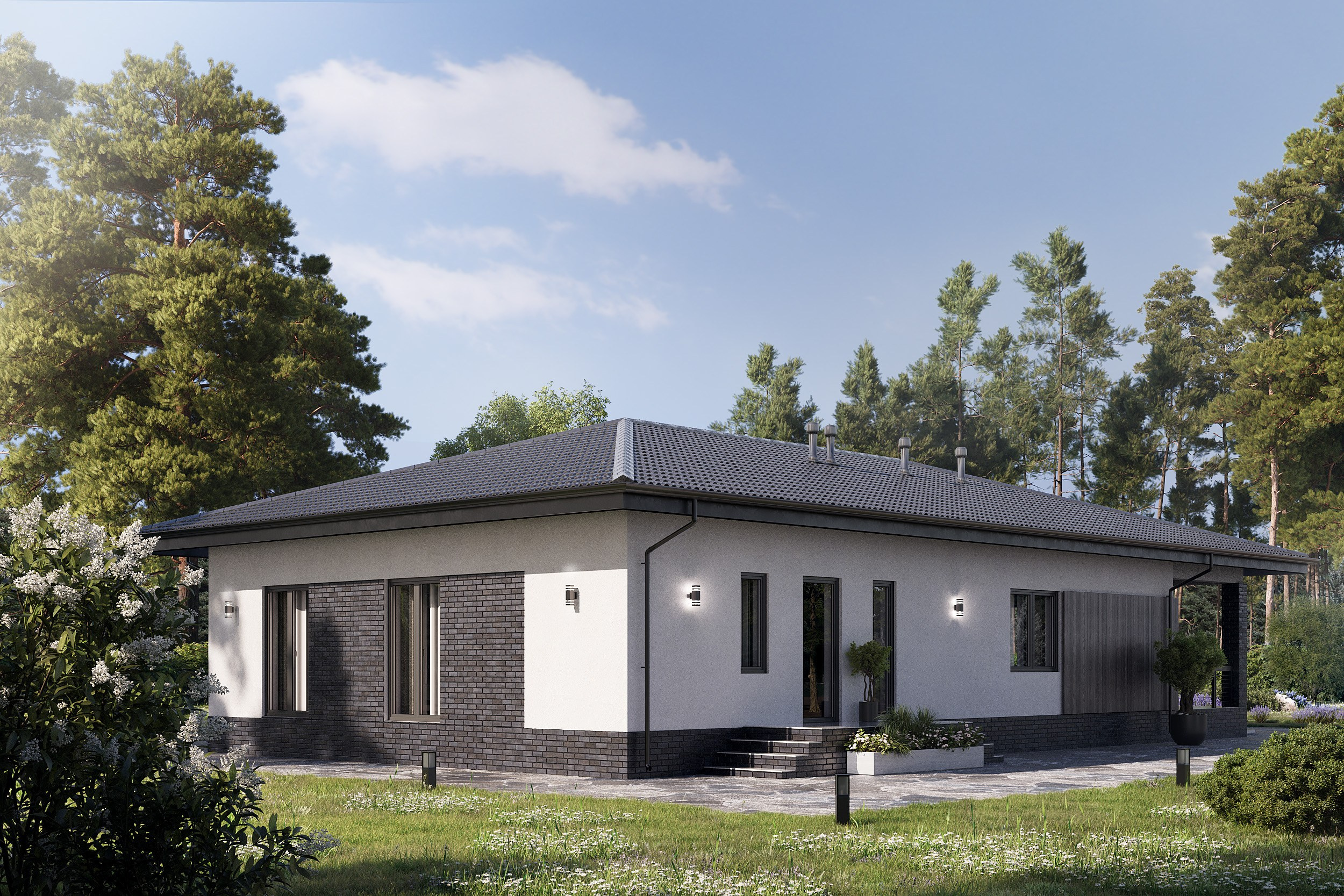 Визуализация загородного дома с ландшафтом. 3D визуализация/ Юлия Будник