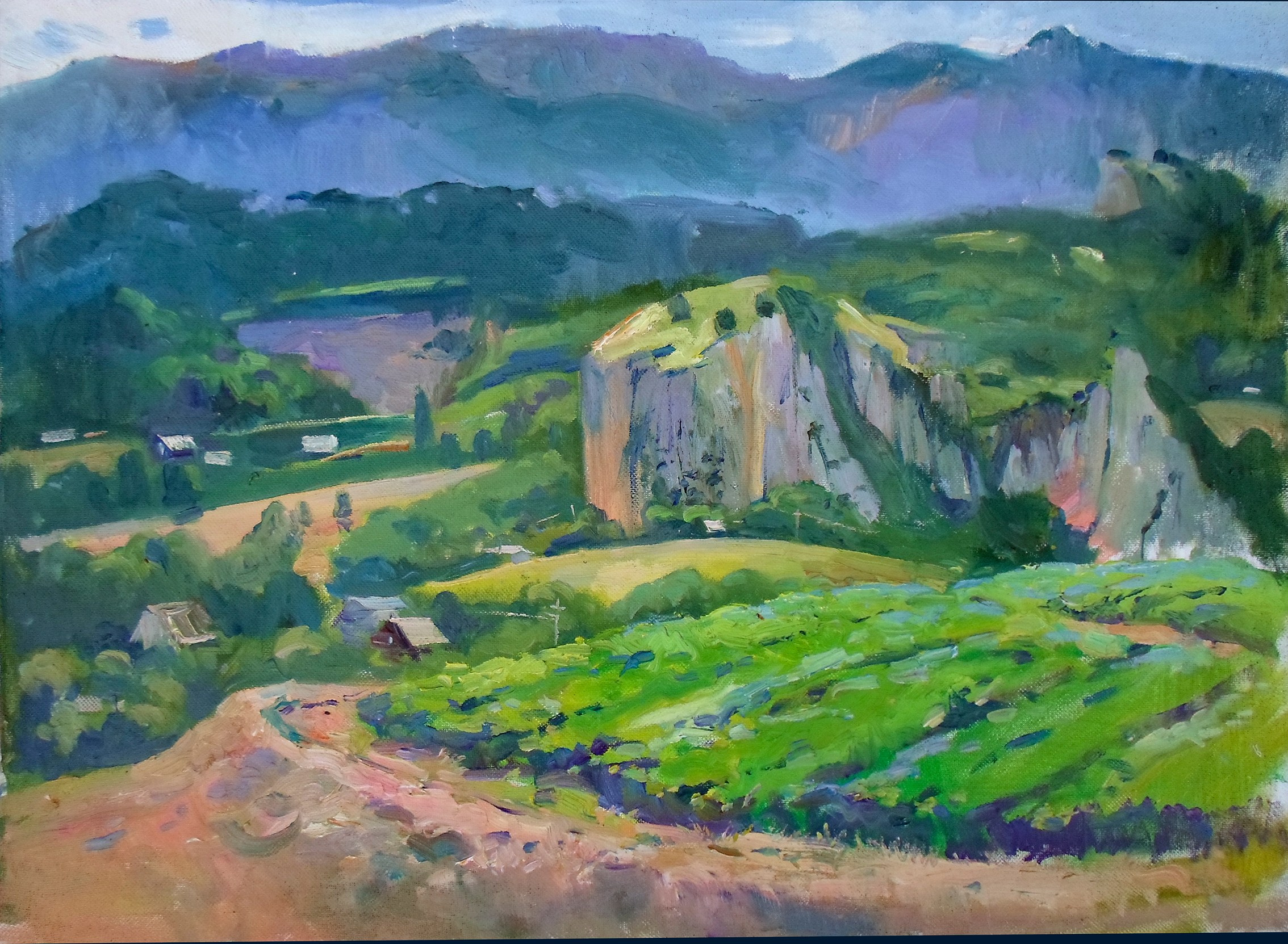 Пейзаж маслом на холсте изображающий виноградники в посёлке Гурзуф в Крыму.