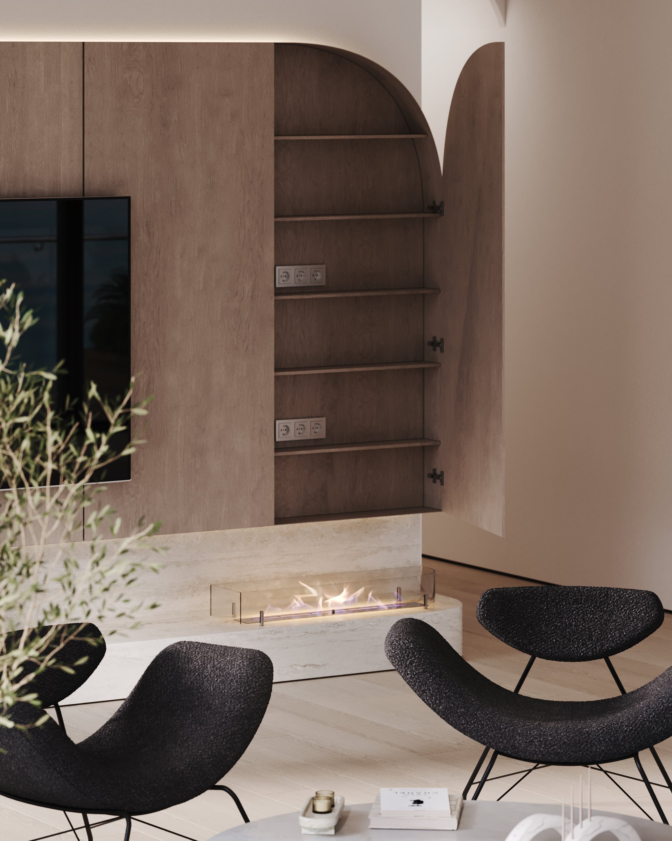 визуализация кухни - гостиной в минималистичном современном  стиле 