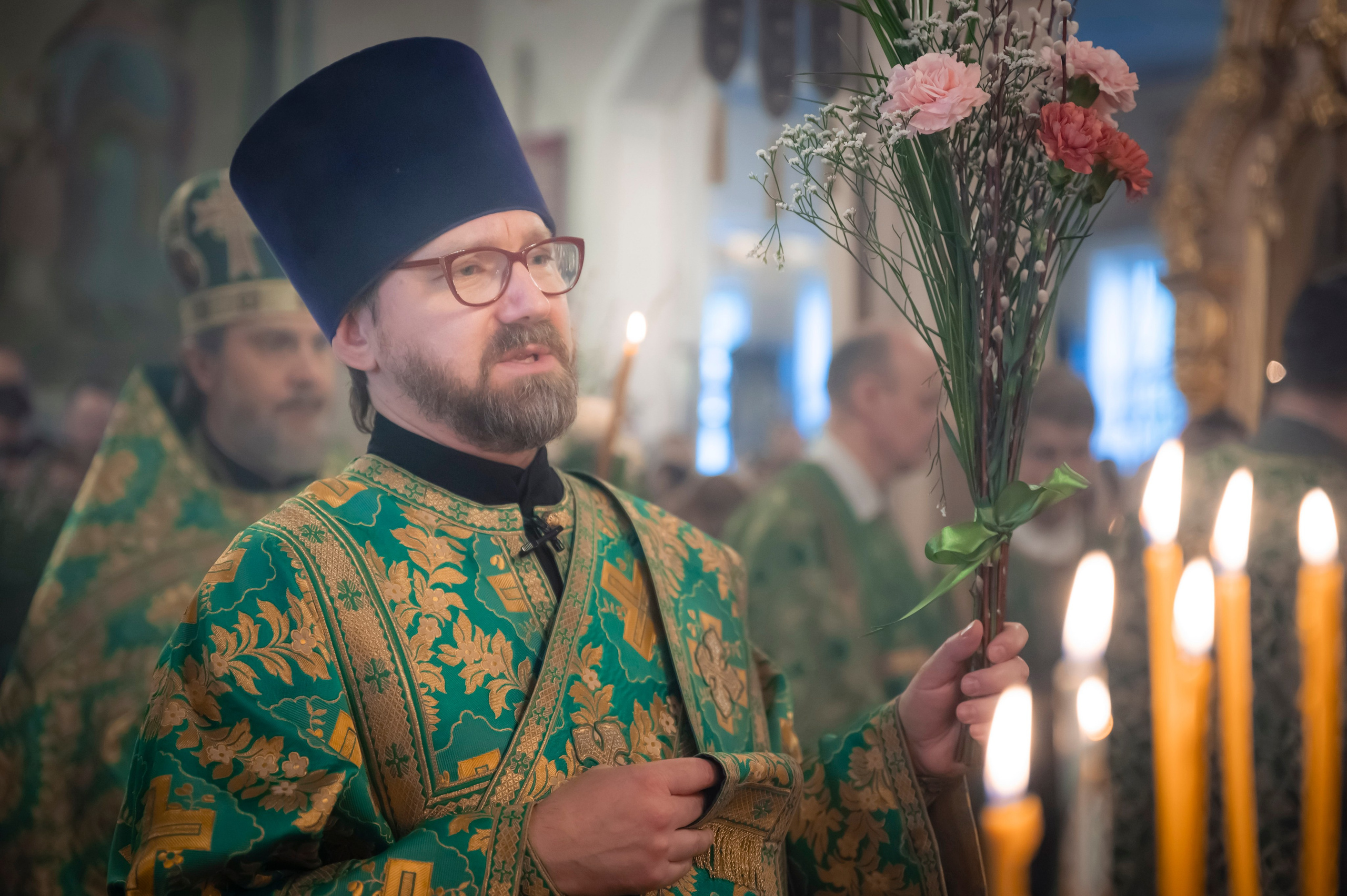 Богородский Храм. Всенощное бдение. Освящение верб. Антон и Татьяна Денисенко — В храме
