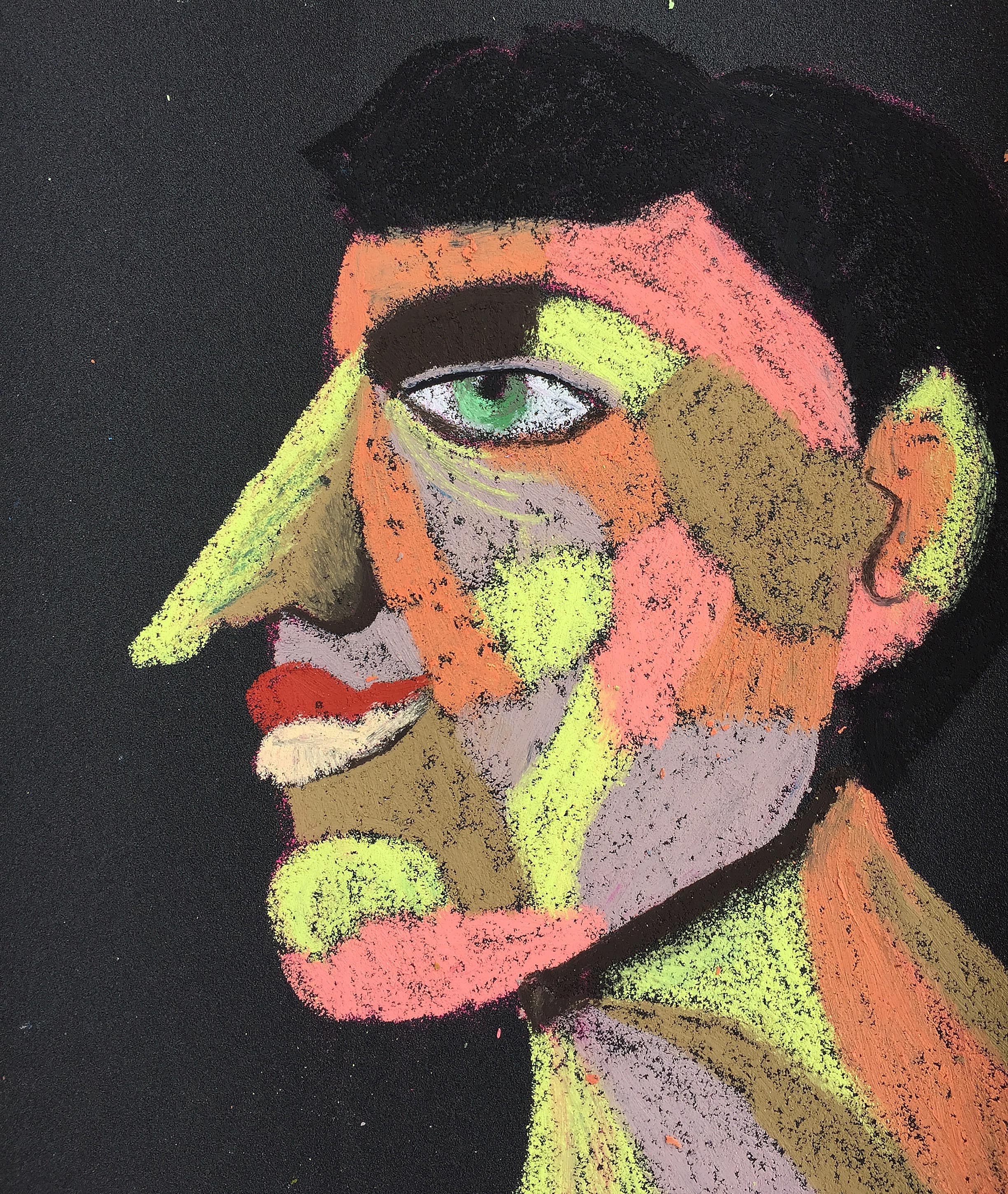 Title: Delivery Person Material: Oil pastel, paper Size: 28 x 23 cm