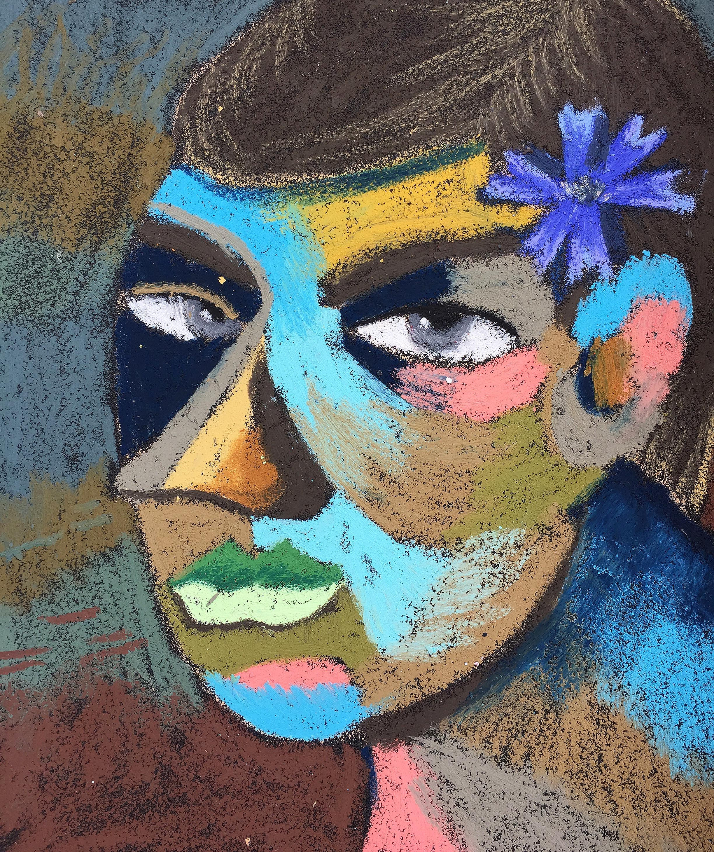 Title: Cornflower Material: Oil pastel, paper Size: 28 x 23 cm