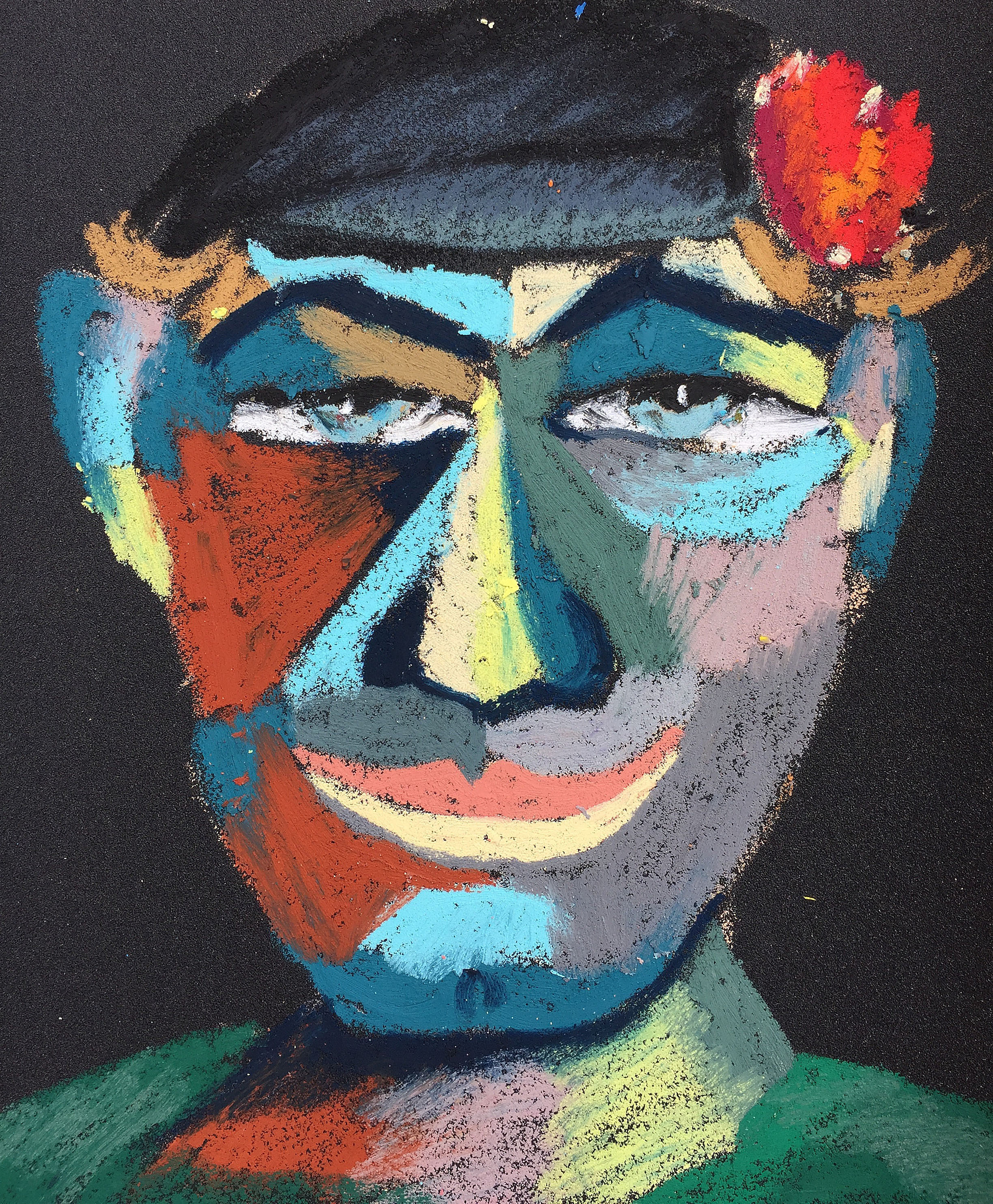 Title: Harmonica Player Material: Oil pastel, paper Size: 28 x 23 cm