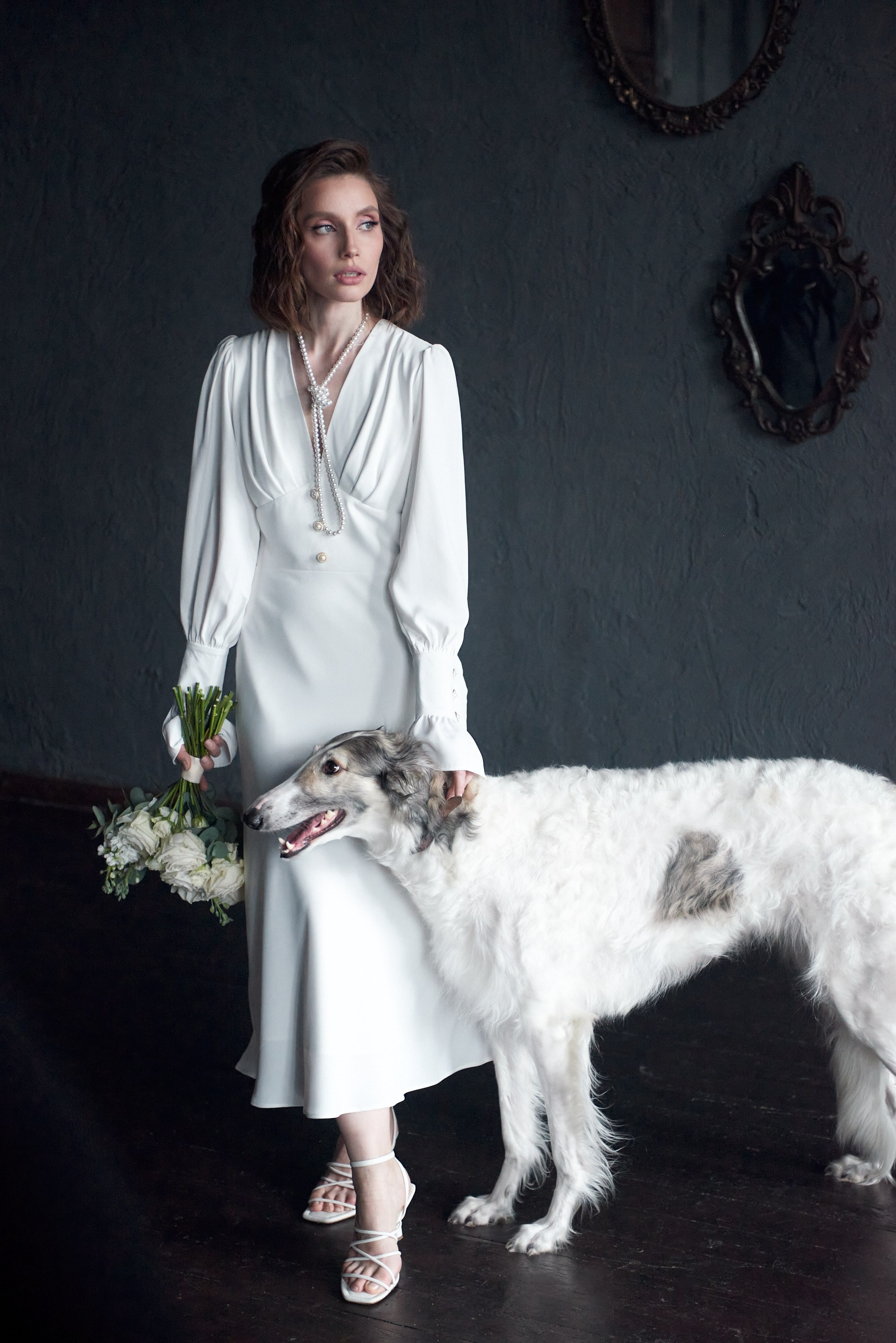 Свадебная фотосессия с борзыми в фотостудии