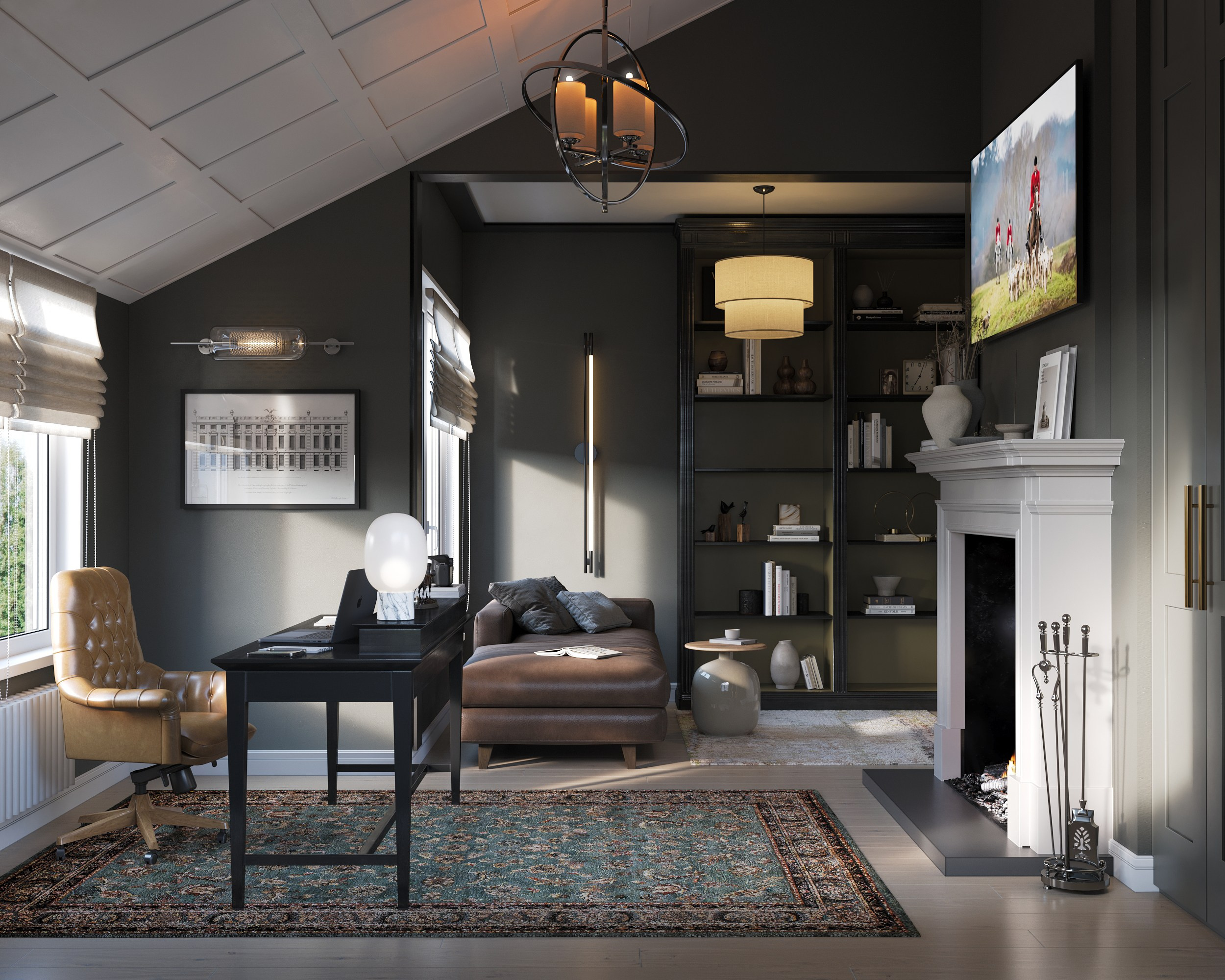 Рабочий кабинет в частном доме. Клиент Таранова Инга. Евгений Пырков — 3d визуализатор интерьеров и экстерьеров России