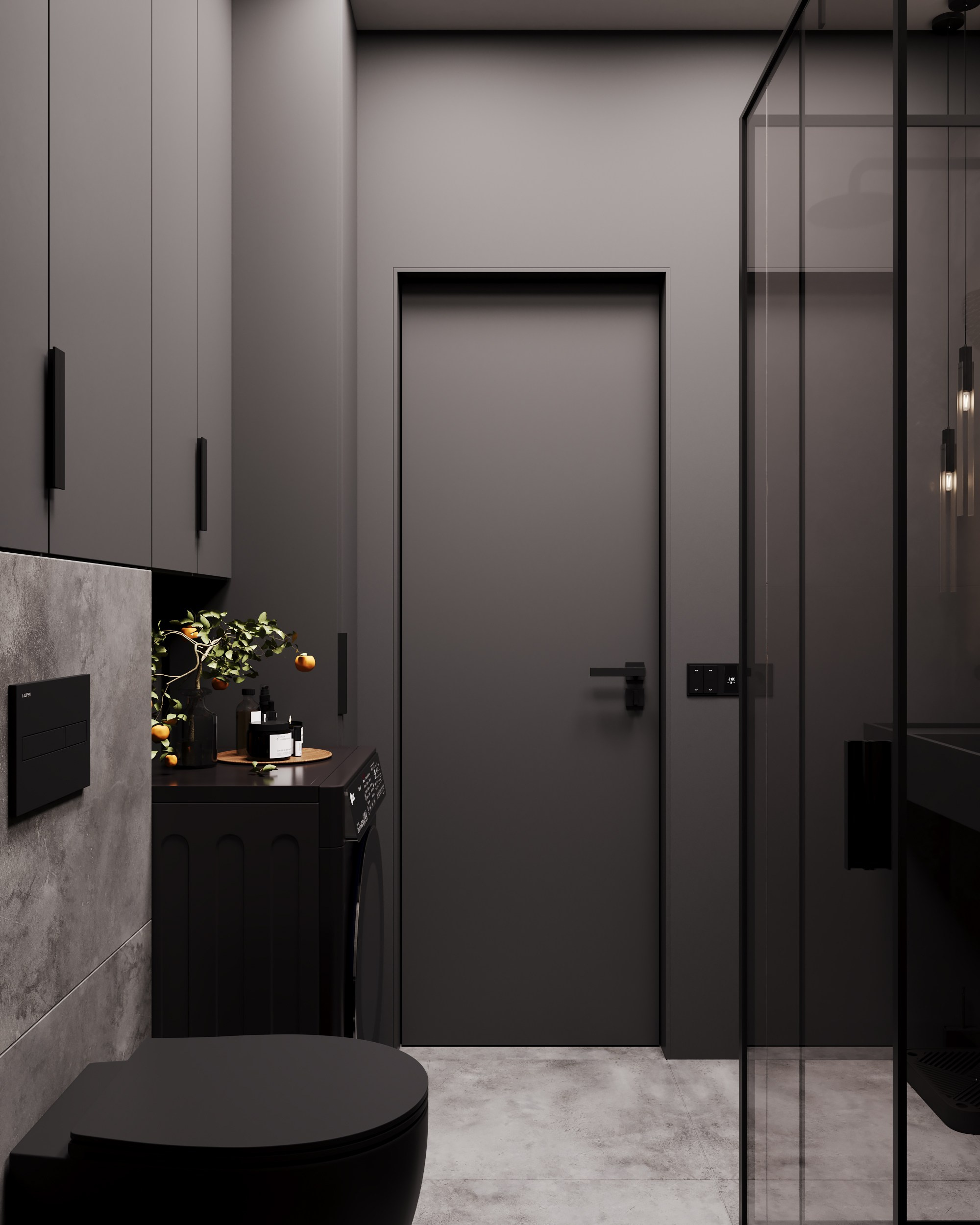 Black, winter bathroom. Дизайн интерьера | 3D визуализация | Миланская Марина