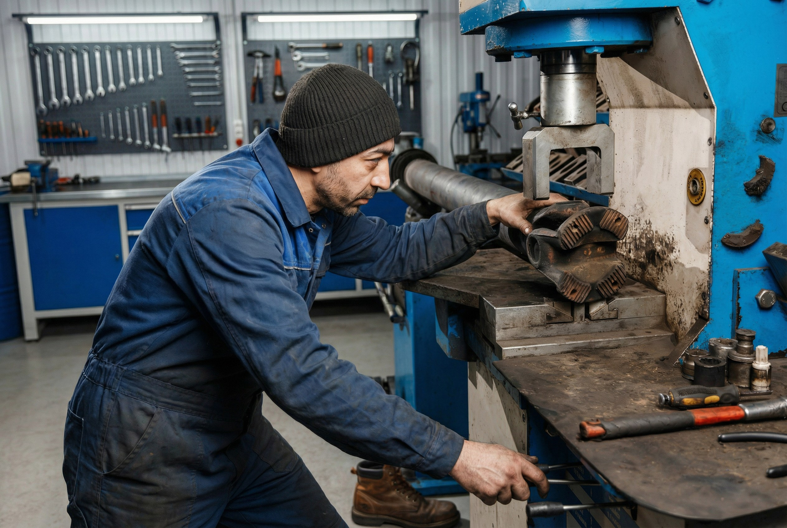 Замена крестовины карданного вала — крупный план.