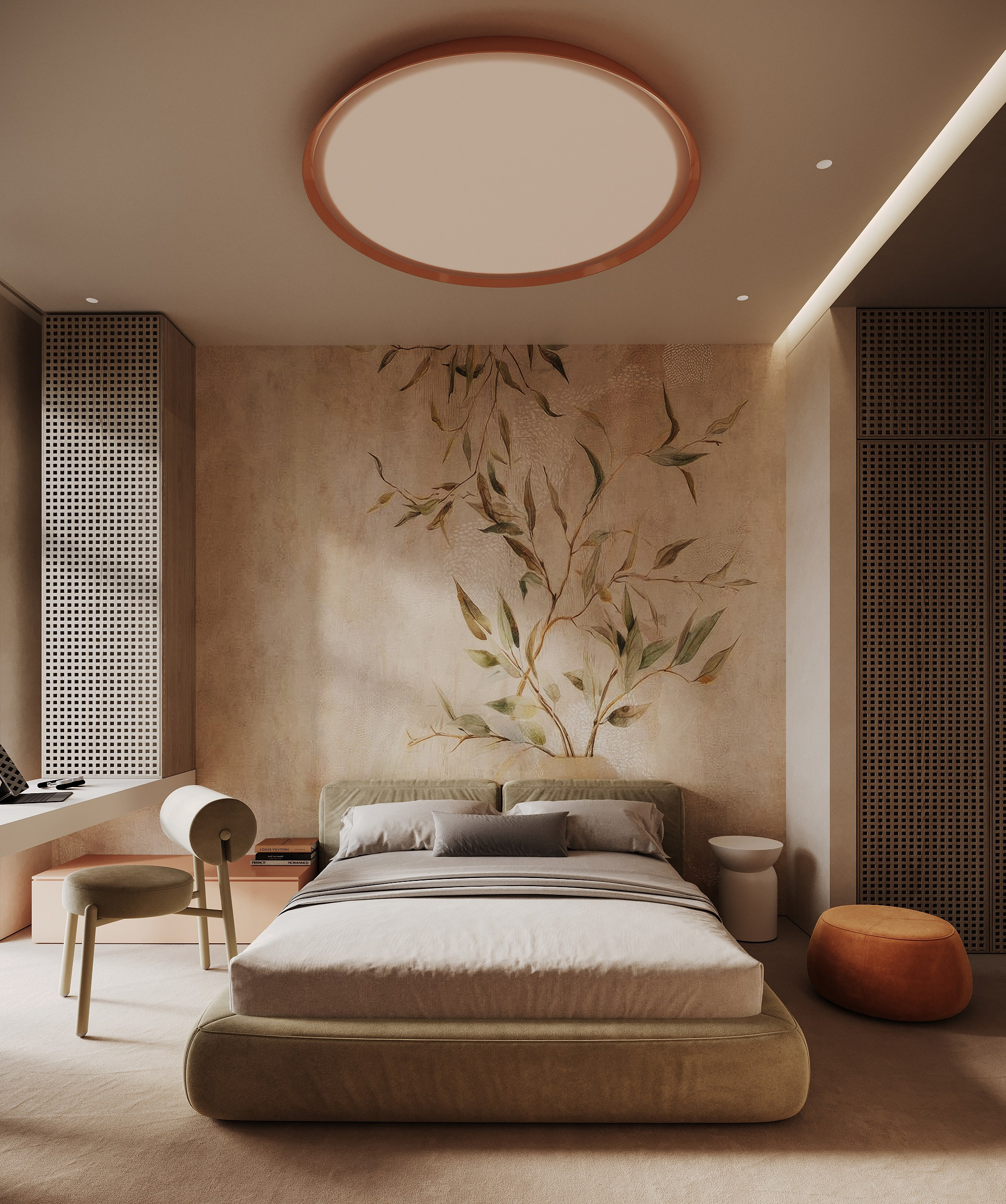 визуализация детской для подростка в нежных тонах  в минималистичном современном  стиле 