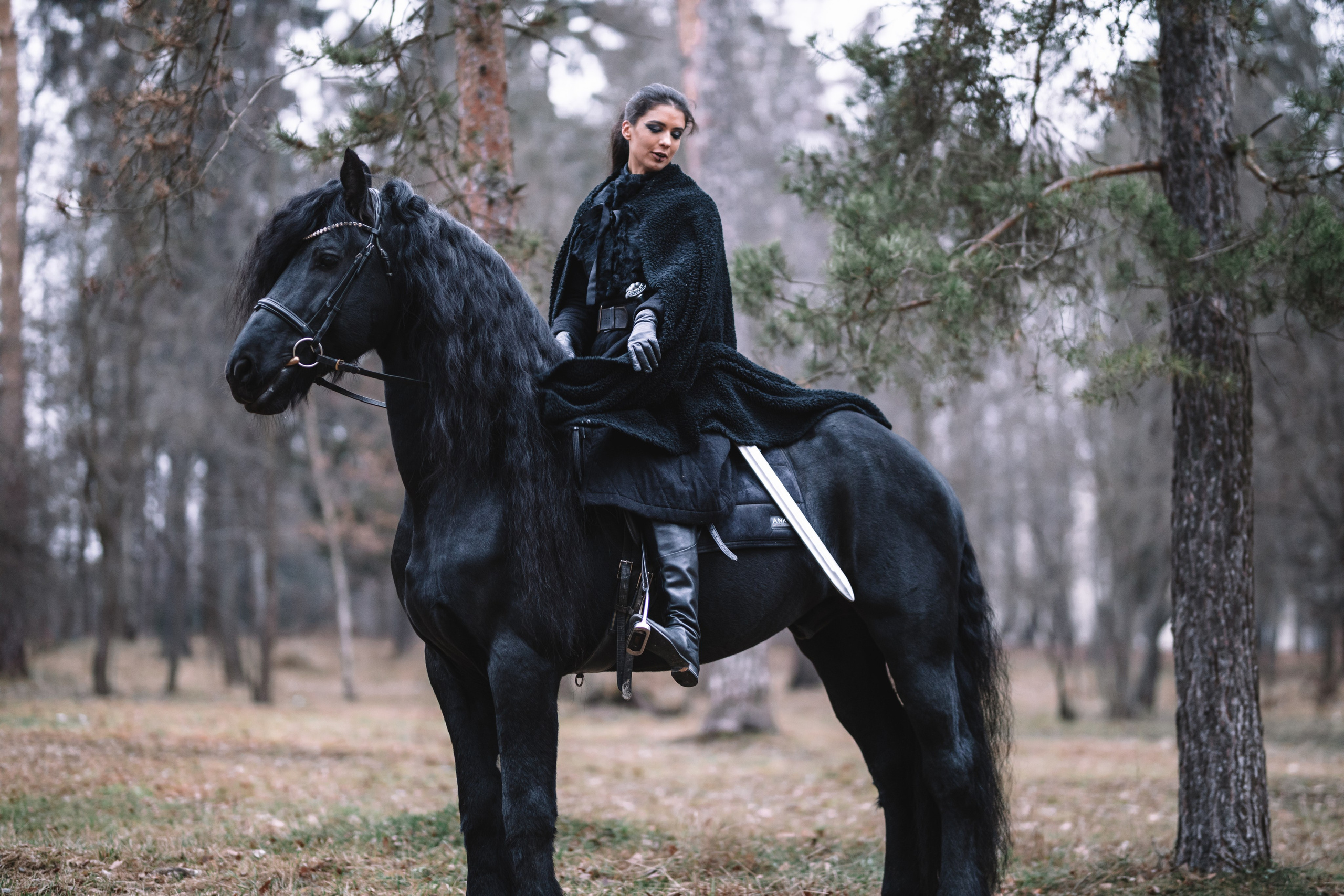 Наташа с фризом в костюме викинга. Фотосессии с лошадьми