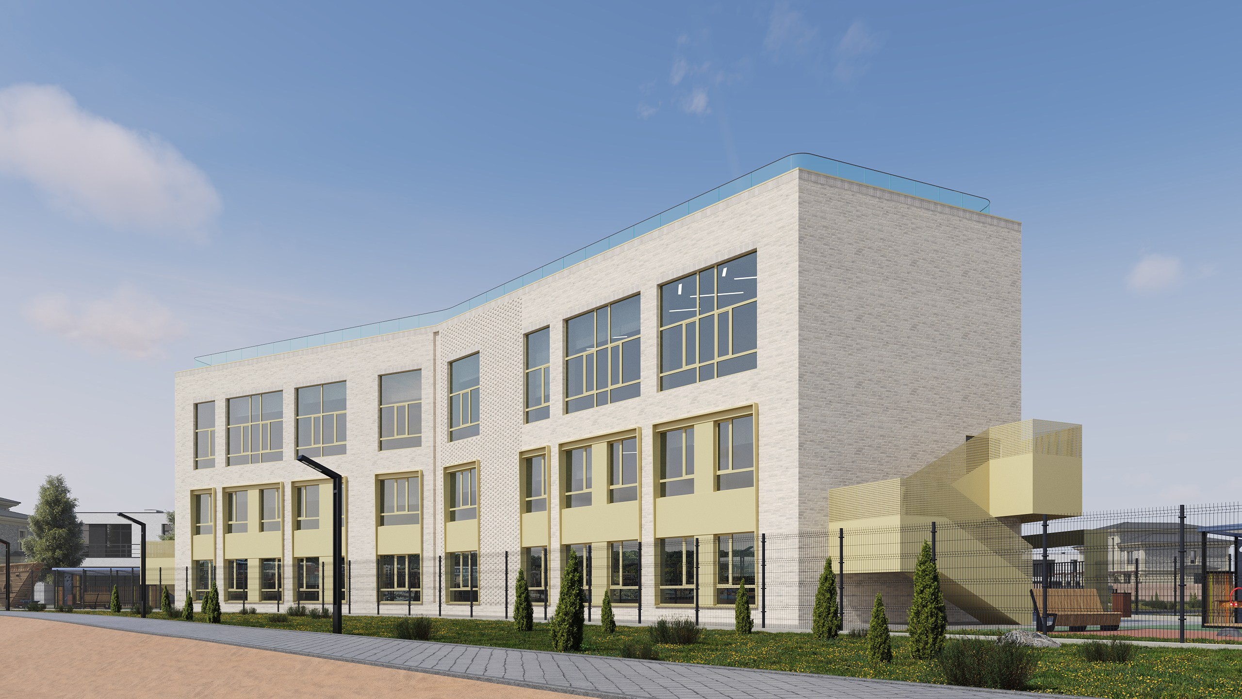 Фасад школы в ЖК Волжская Гавань Казань. Архитектор-дизайнер в Казани