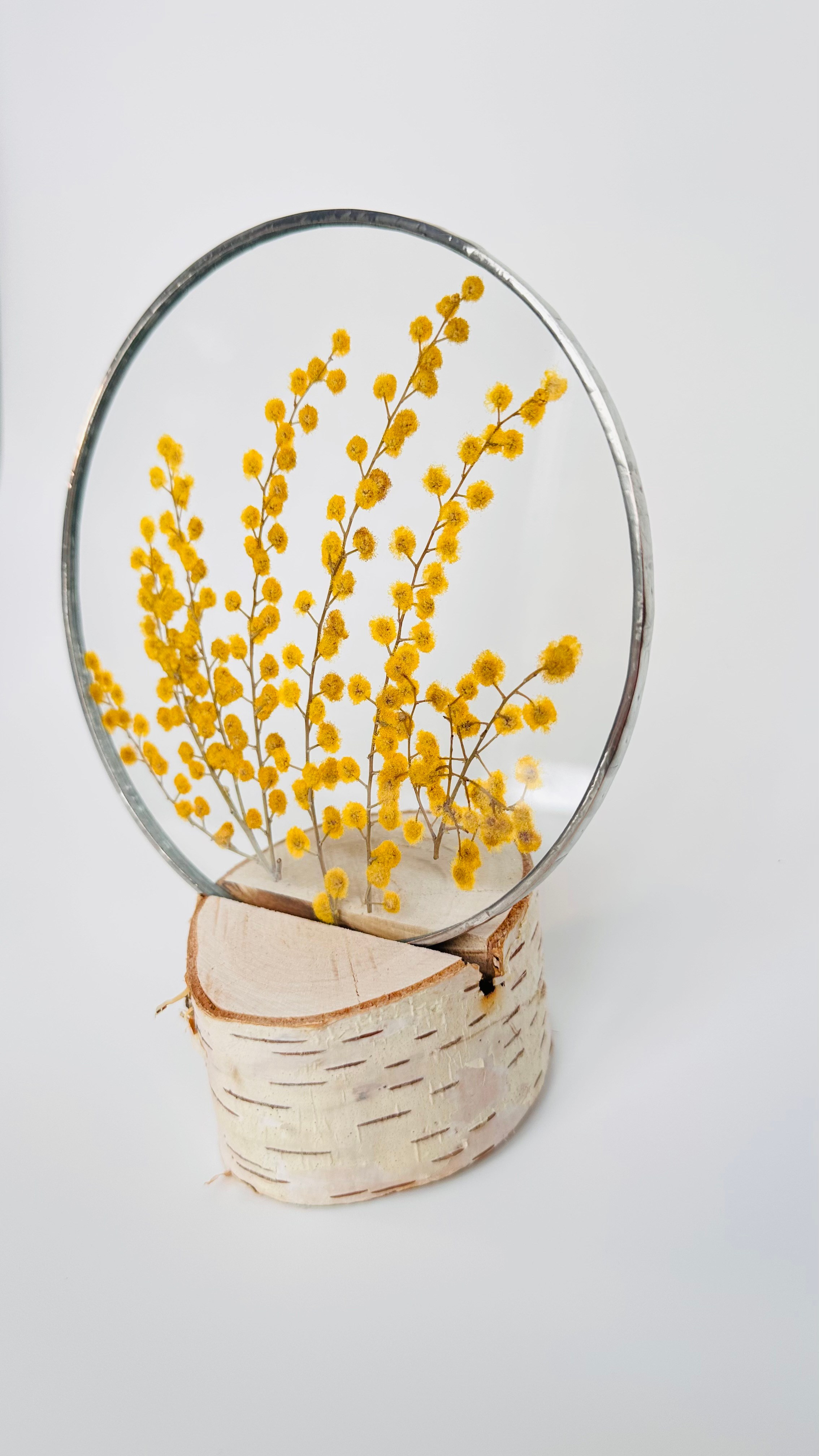 Декор для интерьера (комплект украшений для дома) подвески-игрушки с мимозой в технике тиффани. Гербарий в стекле, интерьерные панно, витражи с сухоцветами в технике тиффани