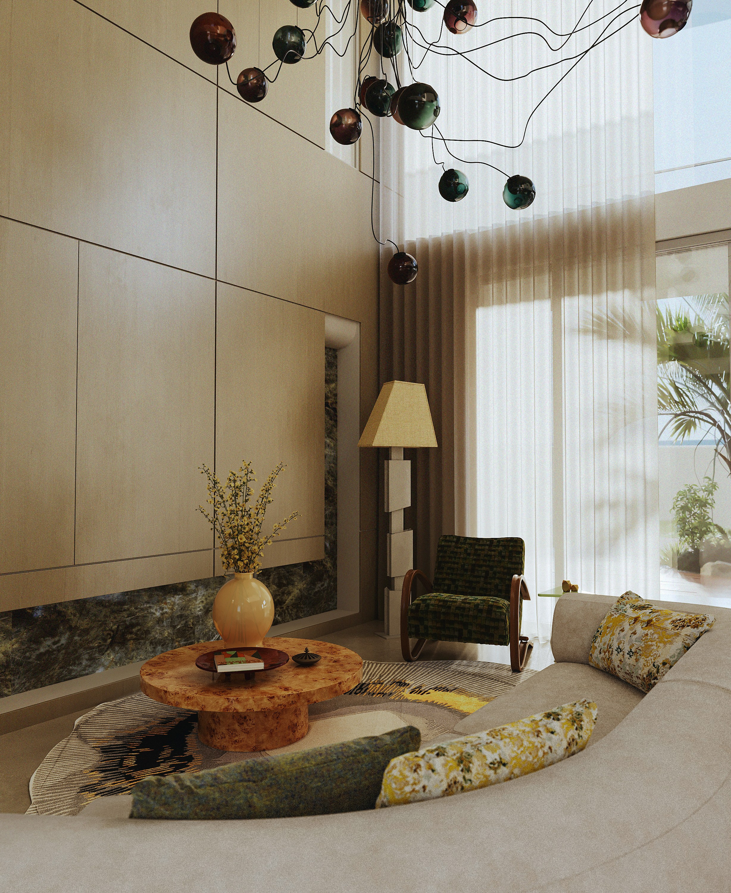 ГОСТИНАЯ В ВИЛЛЕ В ДУБАЕ. 3D визуализация дизайна интерьера. 3D interior design visualizer