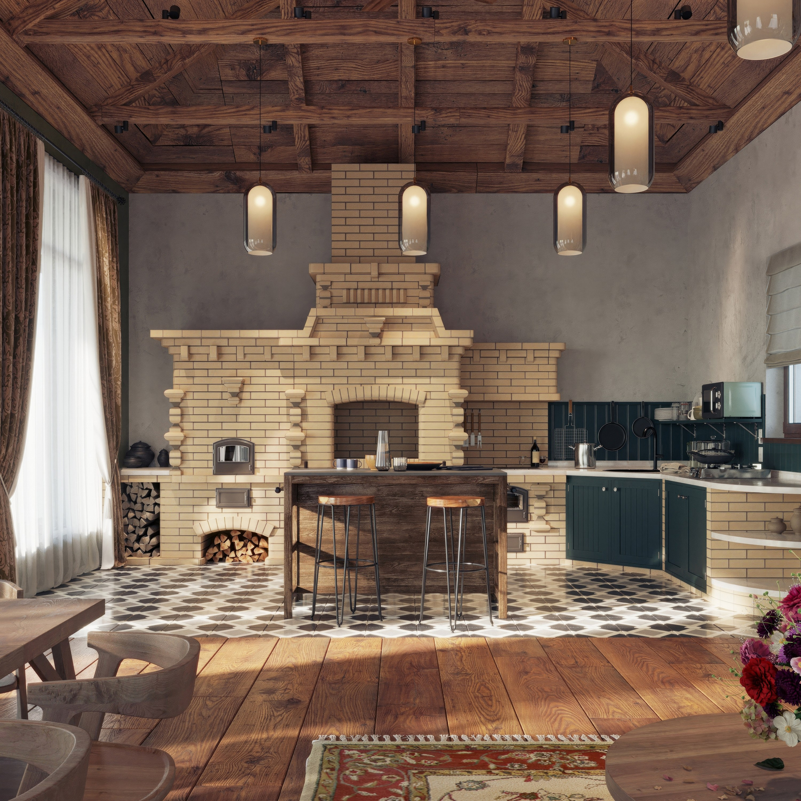 Дизайн и визуализация гостиной с художественной панелью — проект BAXX PRO. 3Д Визуализация Интерьера и Архитектуры