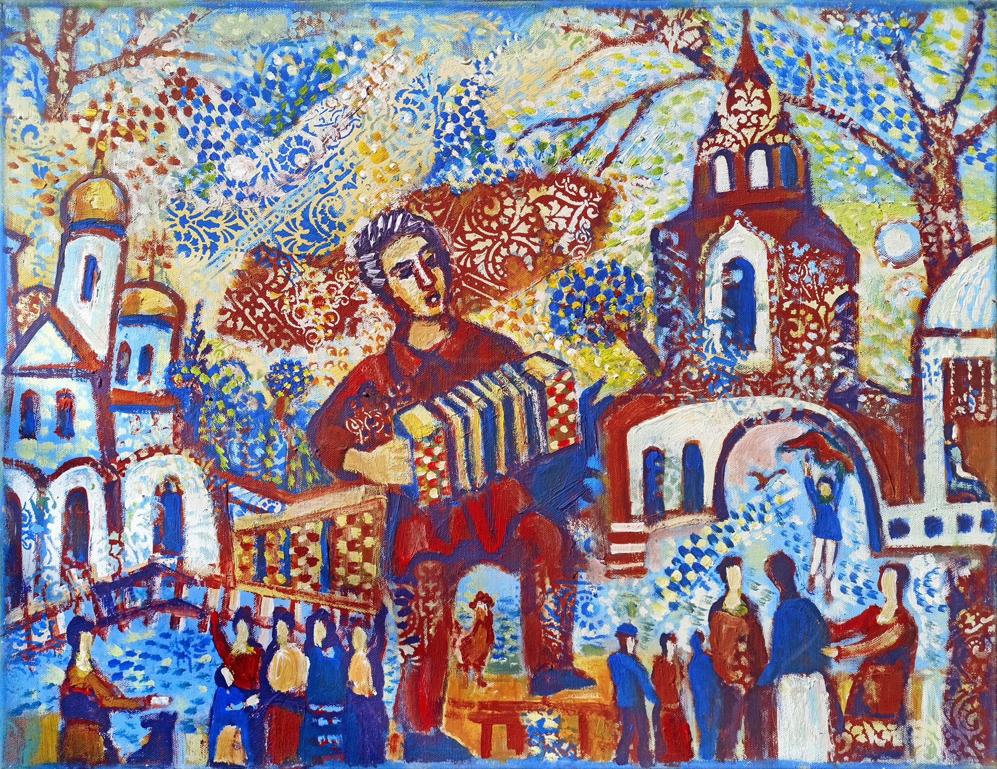 Без названия (Праздник в деревне) (Диптих, часть 1). 2017г. Холст, масло, акрил. 60Х80см. Арт. BP-017	